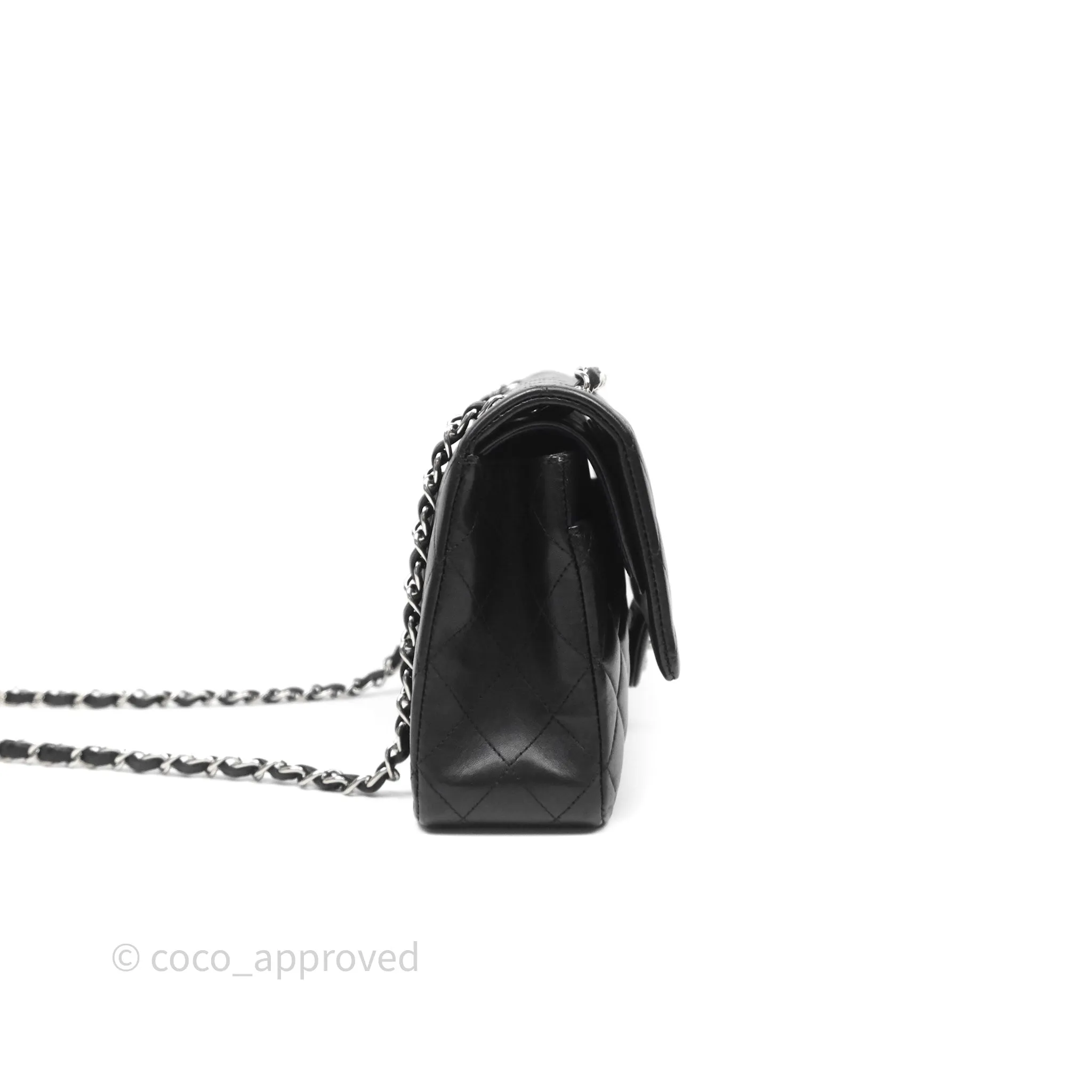 Chanel Classic M/L Medium Flap Quilted Black Lambskin Silver Hardware
