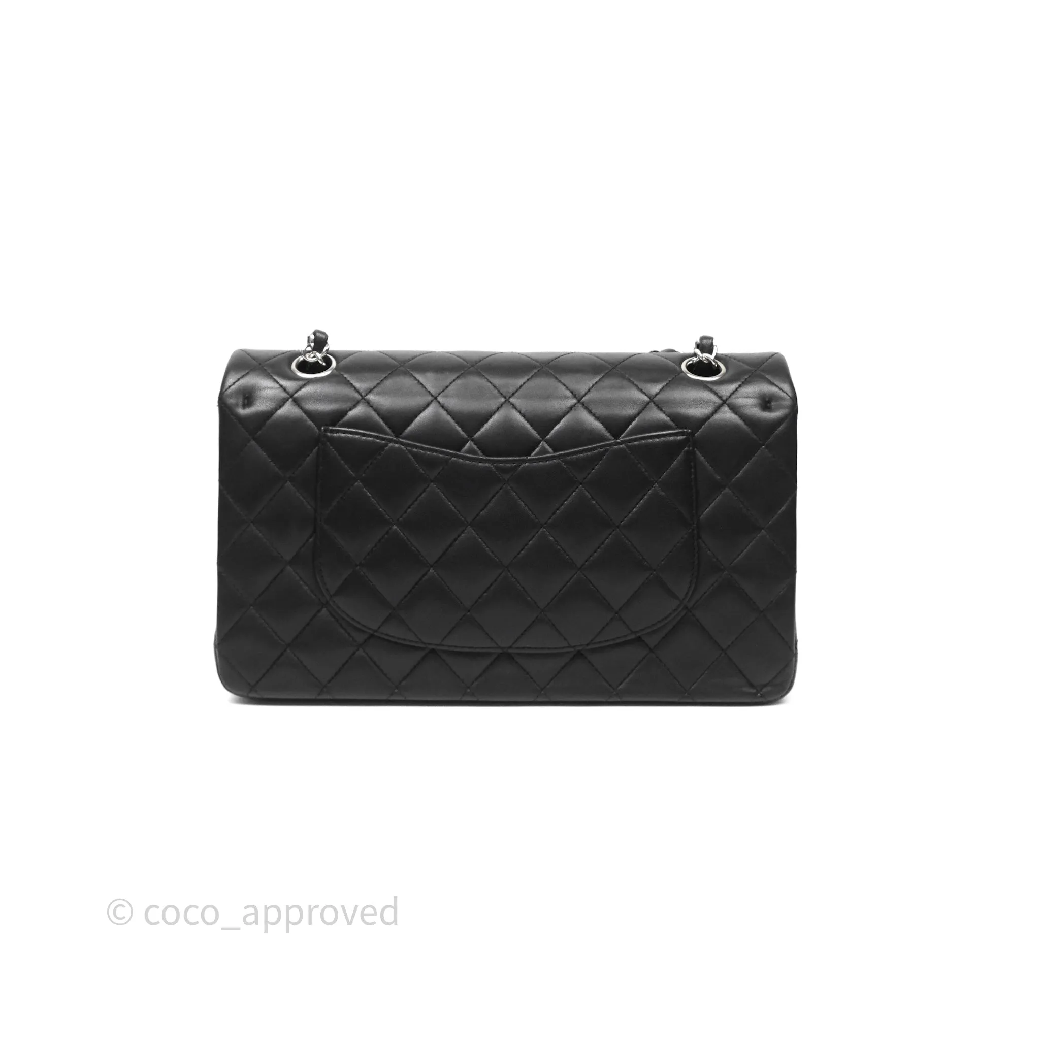 Chanel Classic M/L Medium Flap Quilted Black Lambskin Silver Hardware
