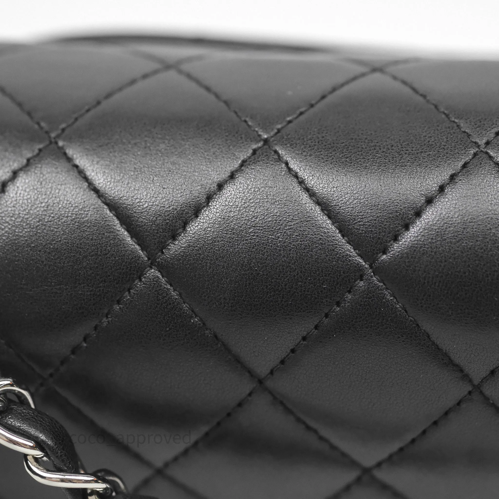 Chanel Classic M/L Medium Flap Quilted Black Lambskin Silver Hardware