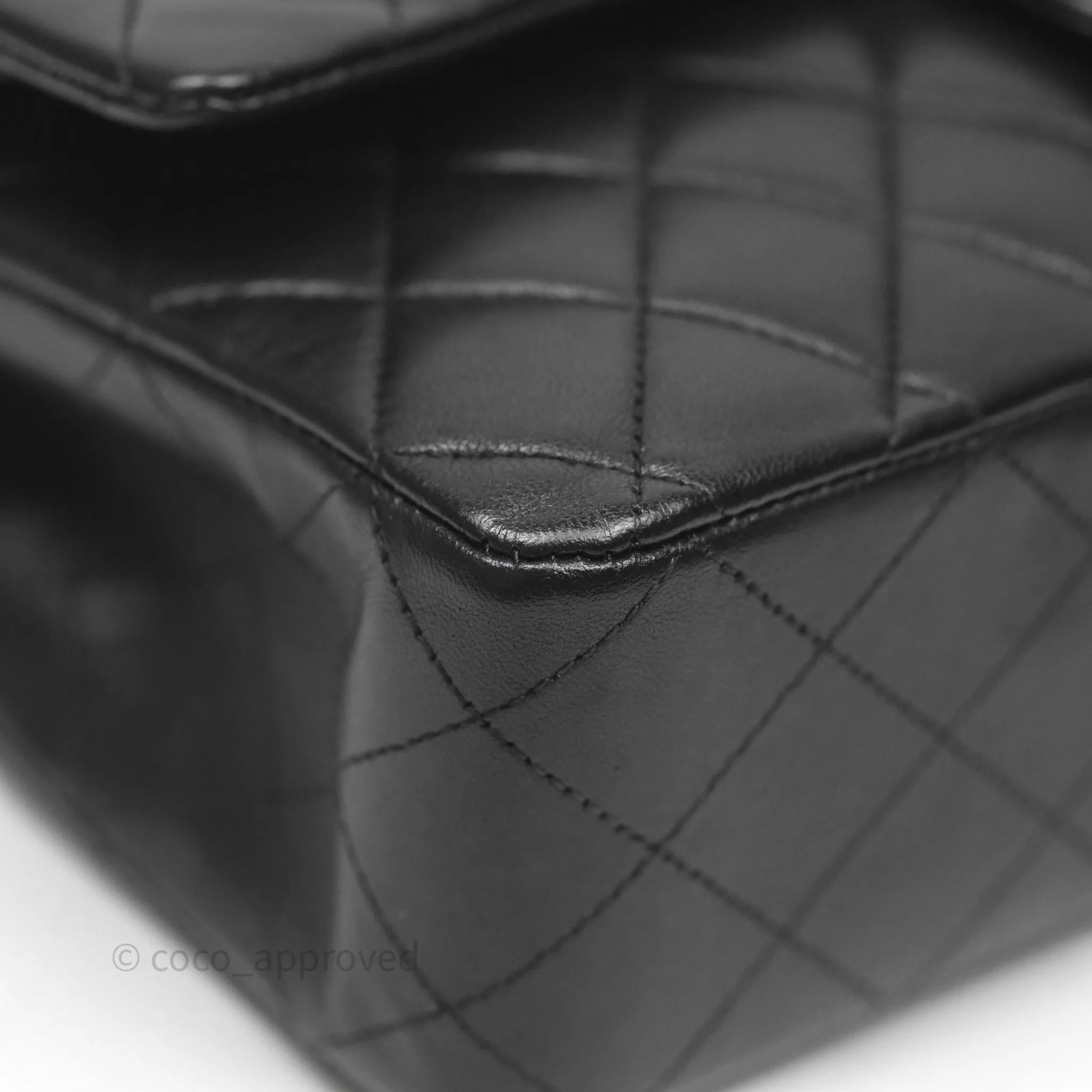 Chanel Classic M/L Medium Flap Quilted Black Lambskin Silver Hardware
