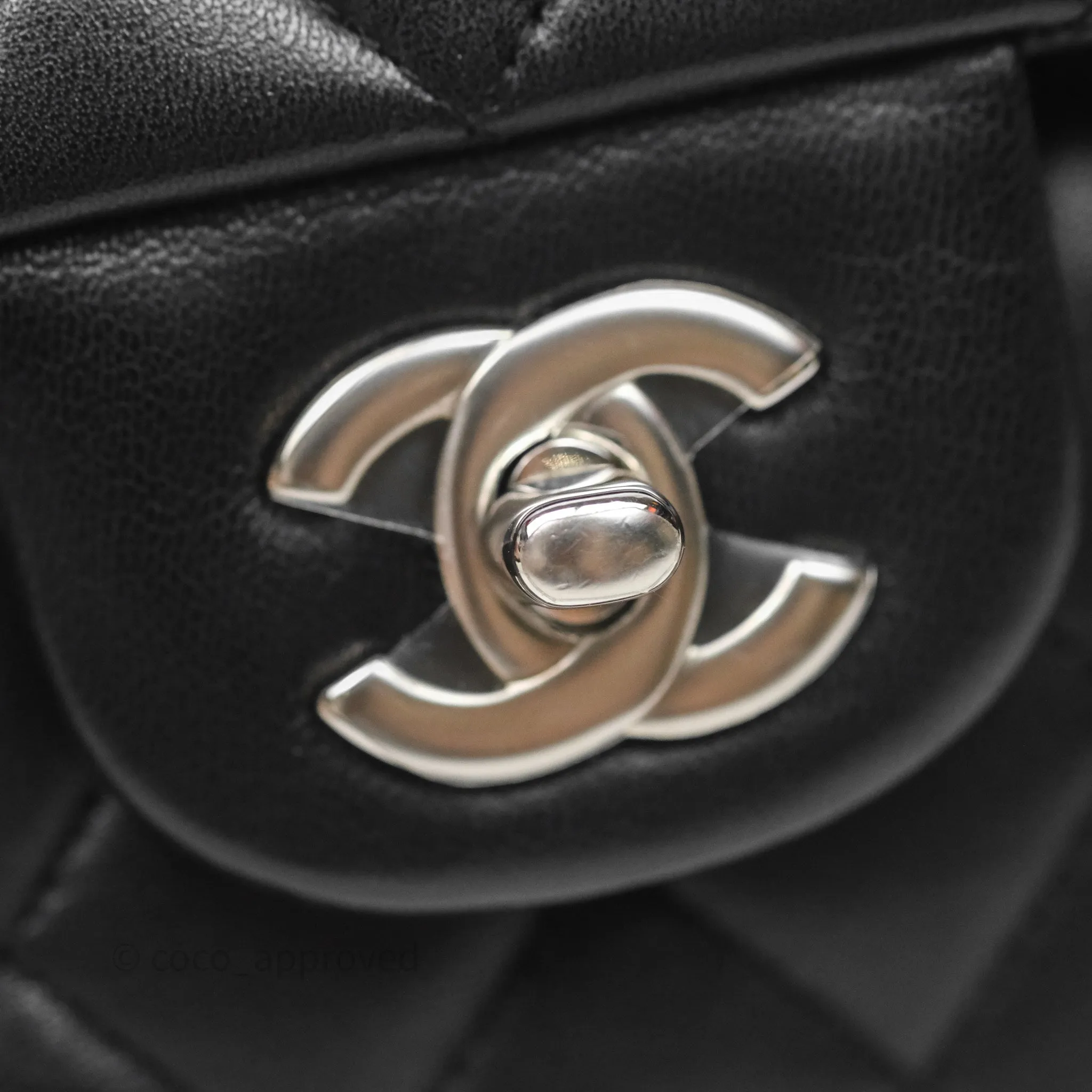Chanel Classic M/L Medium Flap Quilted Black Lambskin Silver Hardware