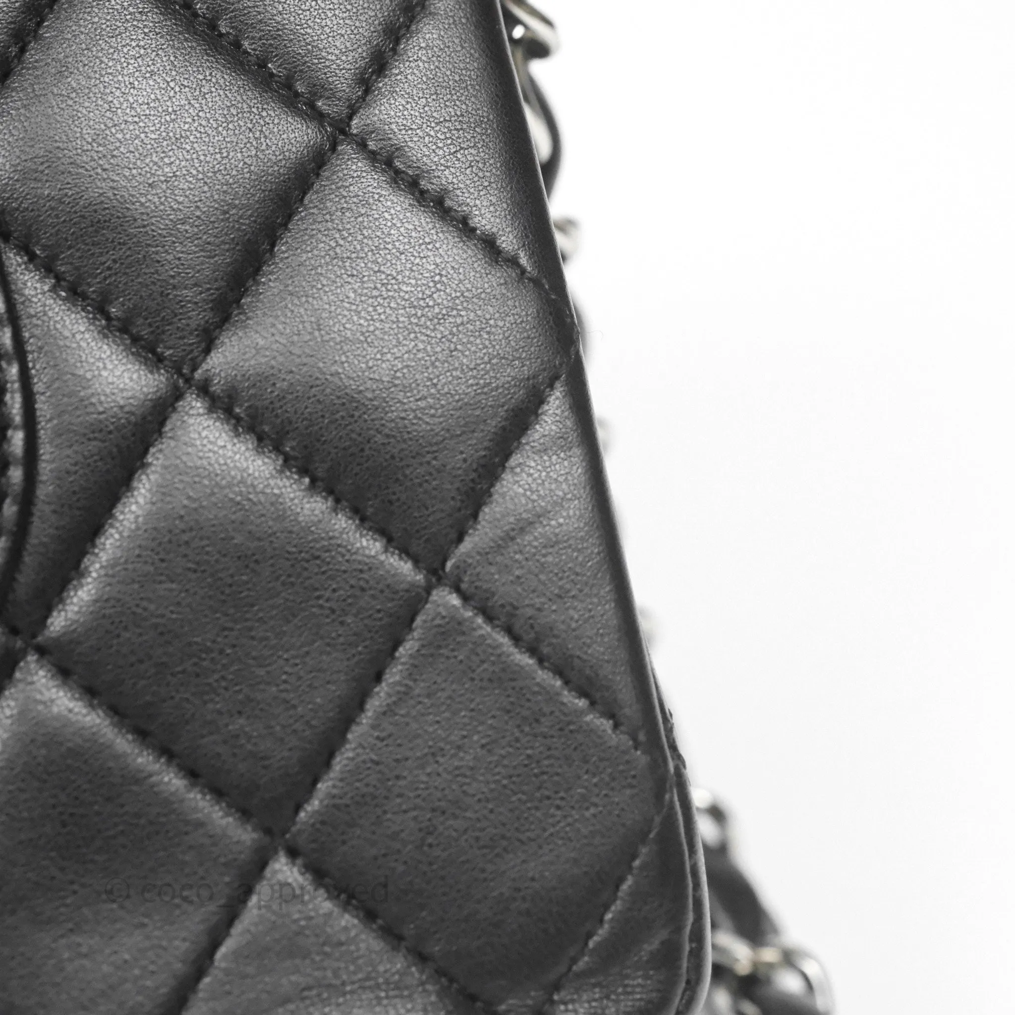 Chanel Classic M/L Medium Flap Quilted Black Lambskin Silver Hardware