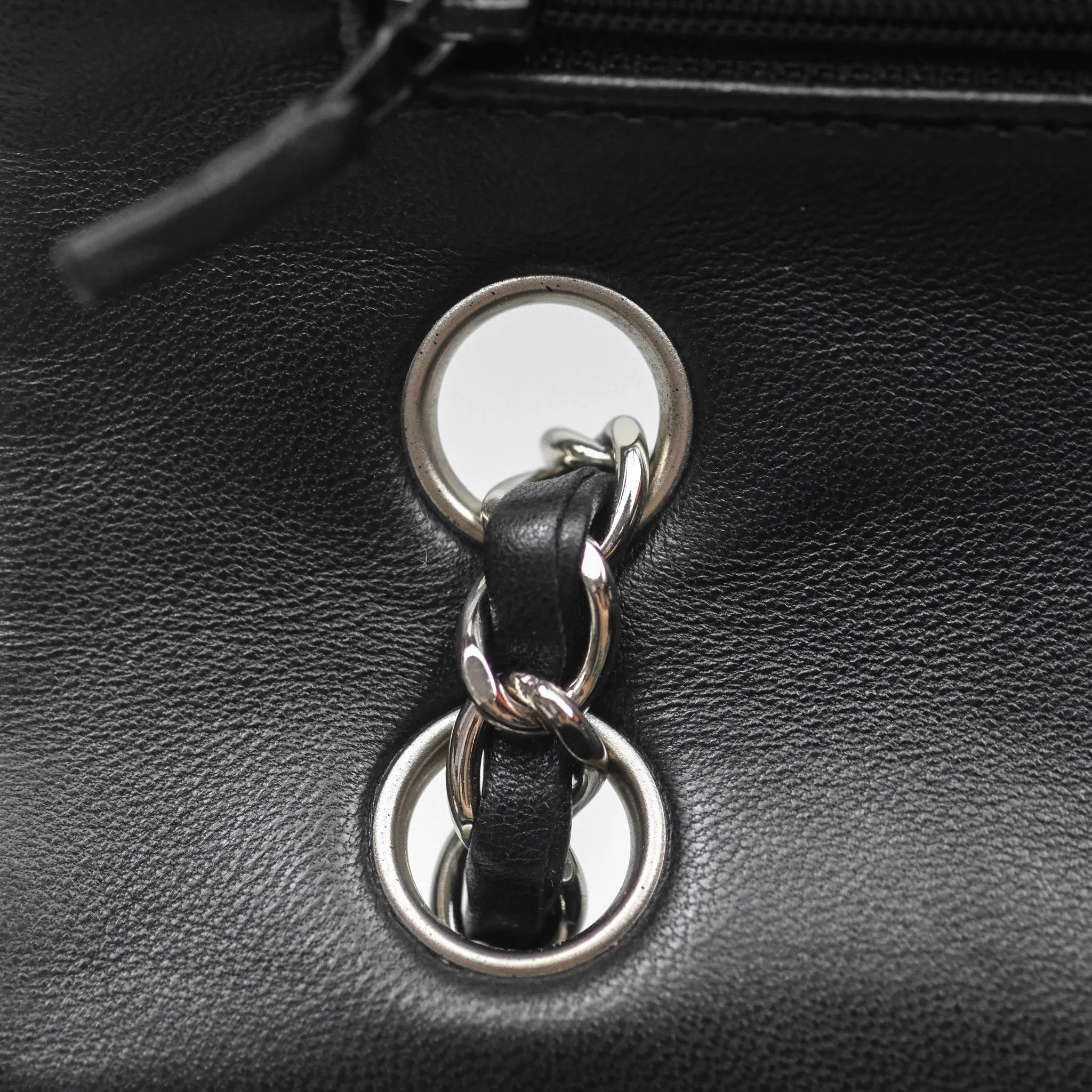 Chanel Classic M/L Medium Flap Quilted Black Lambskin Silver Hardware