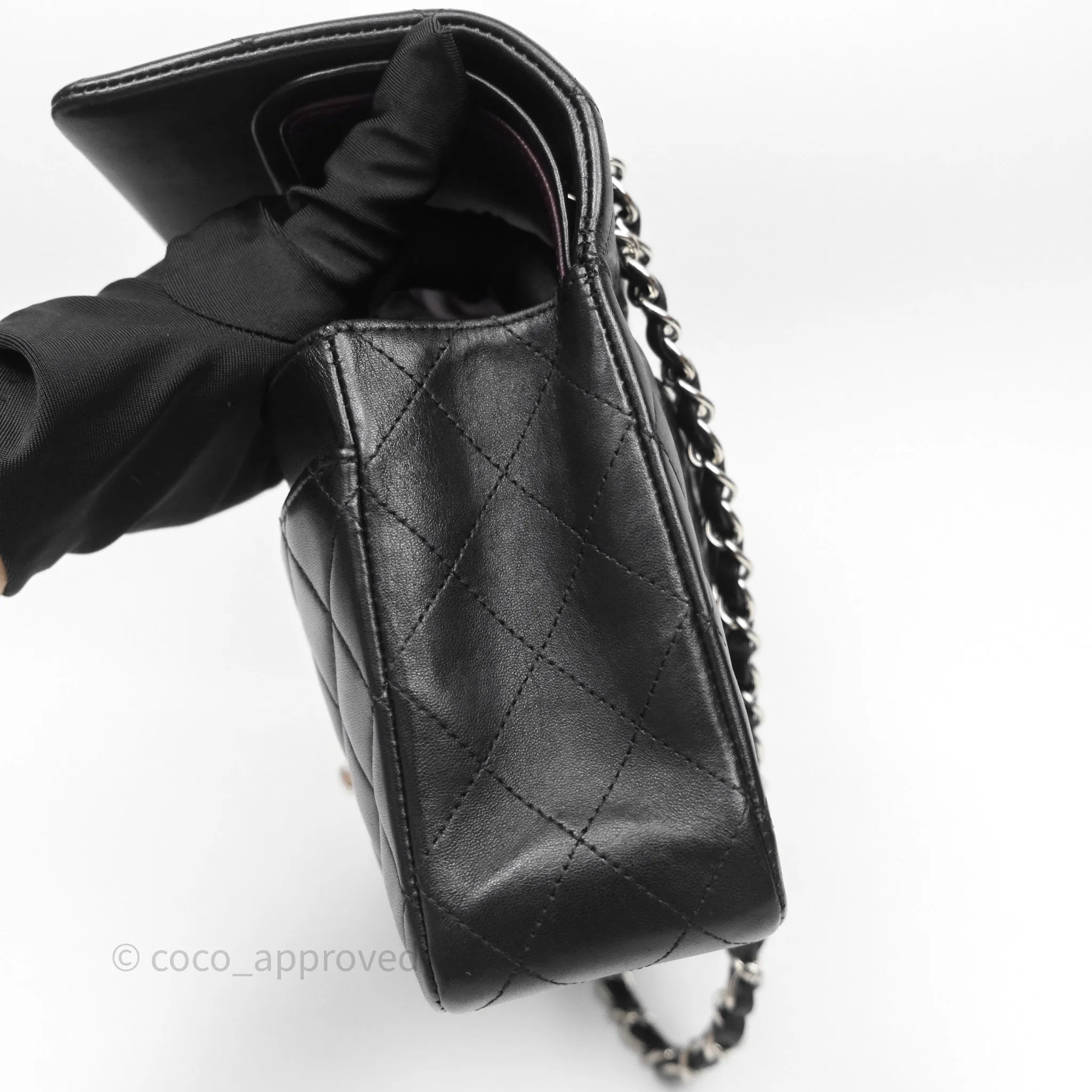 Chanel Classic M/L Medium Flap Quilted Black Lambskin Silver Hardware