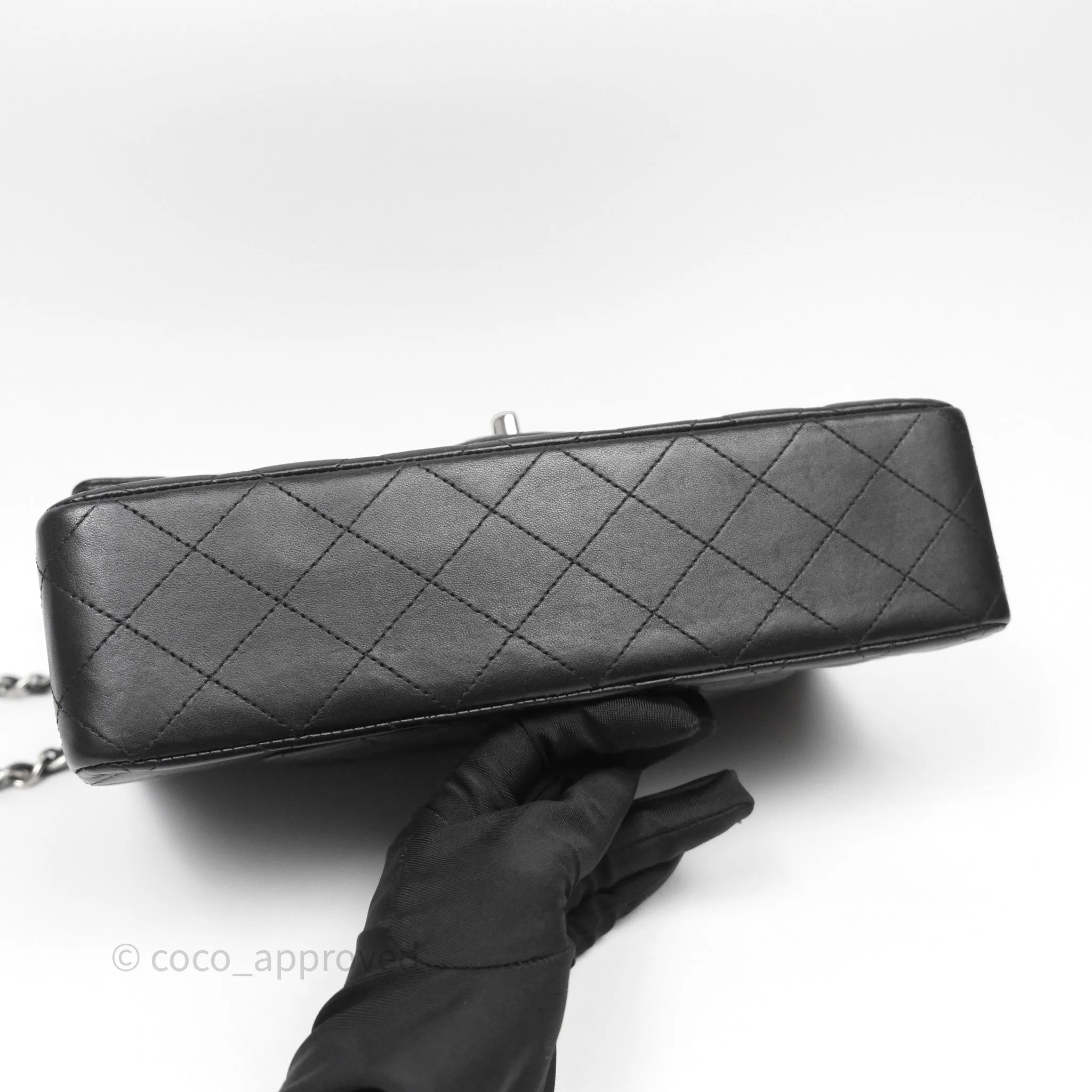 Chanel Classic M/L Medium Flap Quilted Black Lambskin Silver Hardware