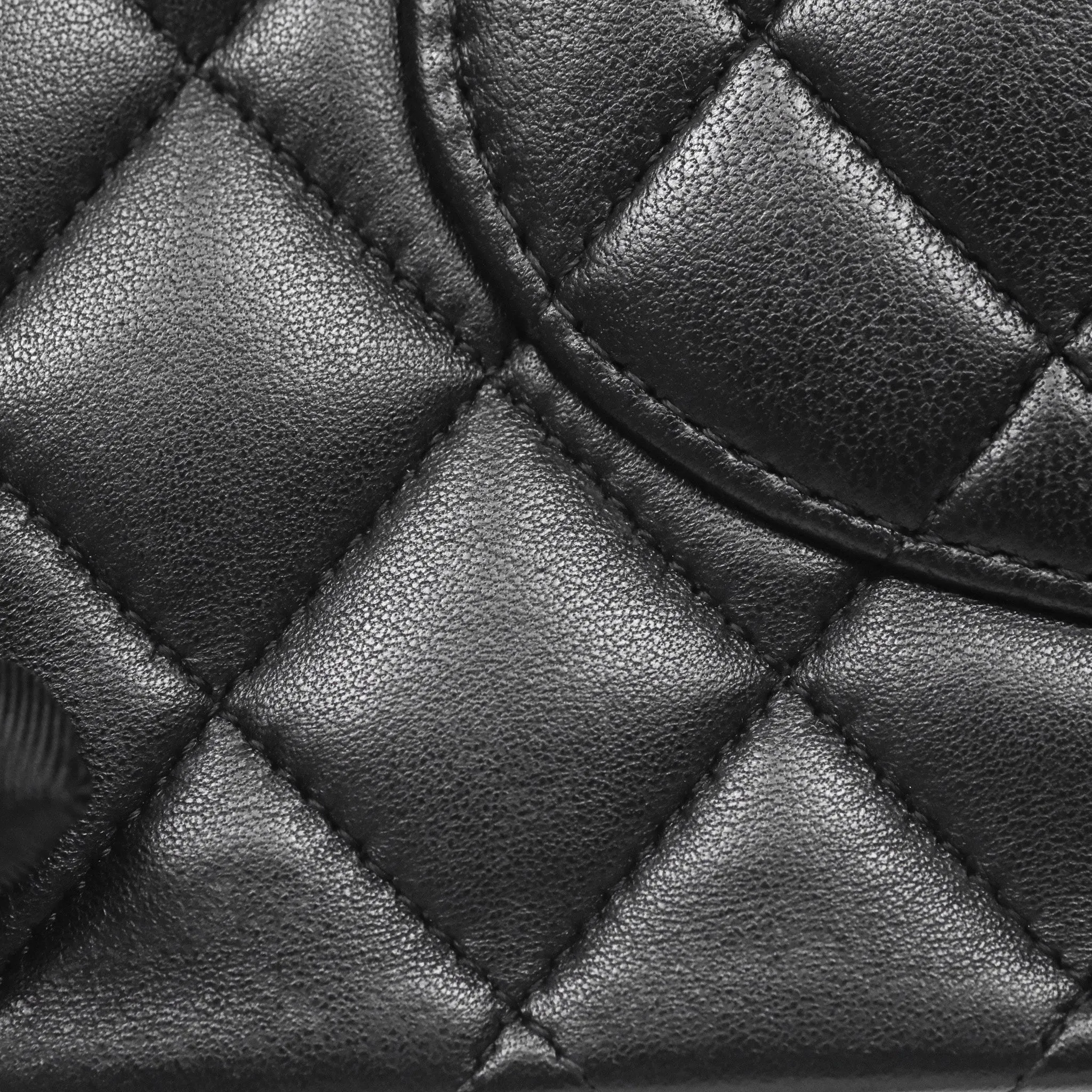 Chanel Classic M/L Medium Flap Quilted Black Lambskin Silver Hardware