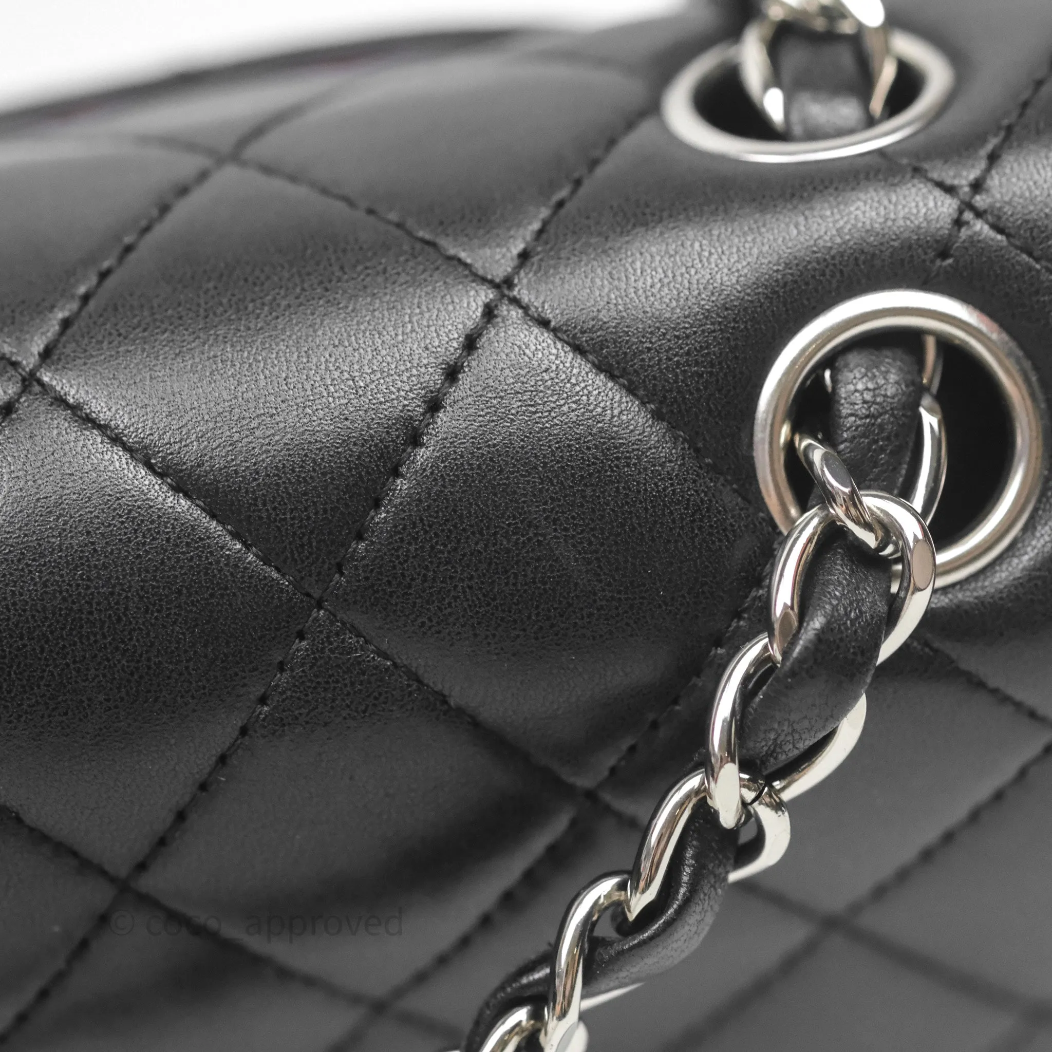 Chanel Classic M/L Medium Flap Quilted Black Lambskin Silver Hardware