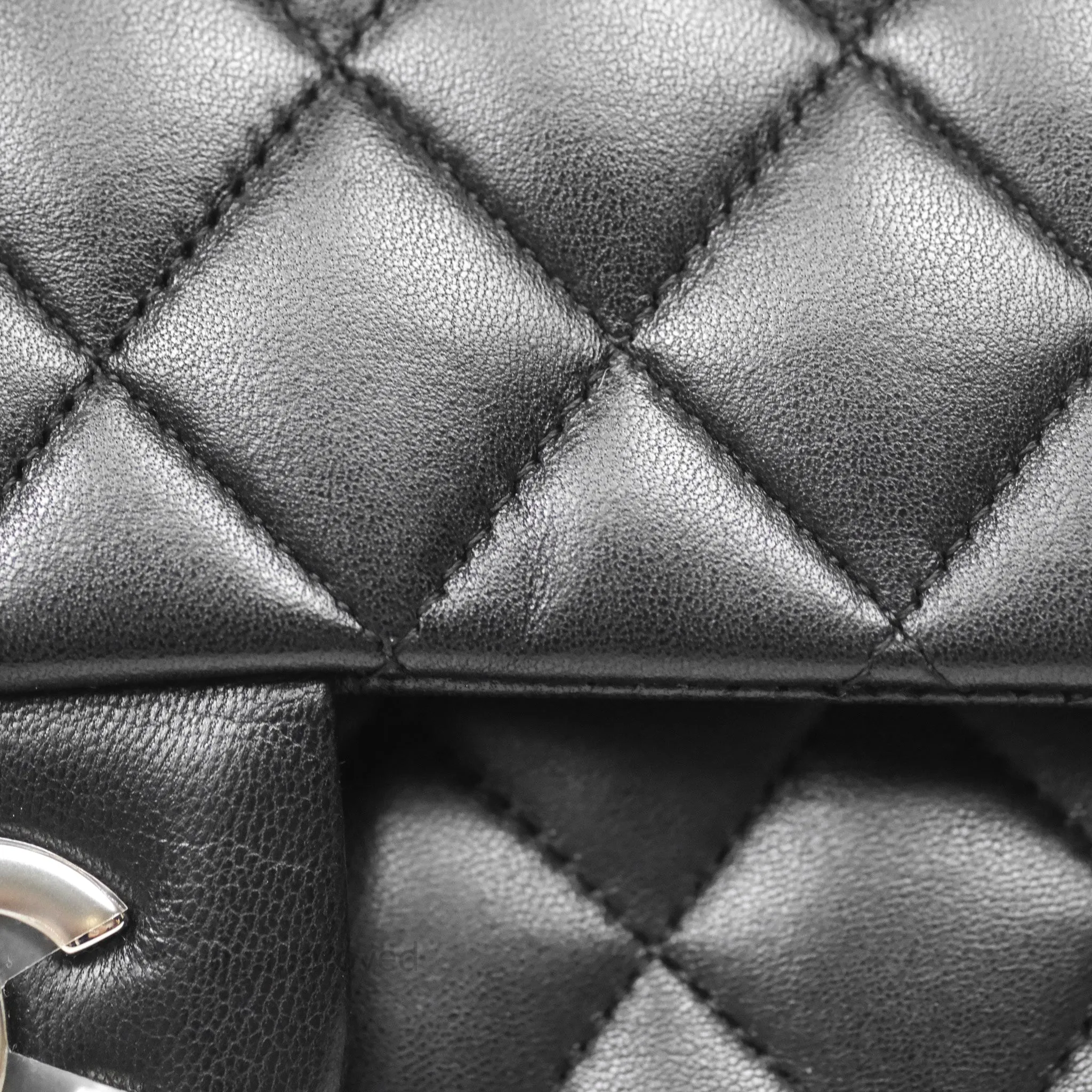 Chanel Classic M/L Medium Flap Quilted Black Lambskin Silver Hardware