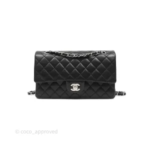 Chanel Classic M/L Medium Flap Quilted Black Lambskin Silver Hardware