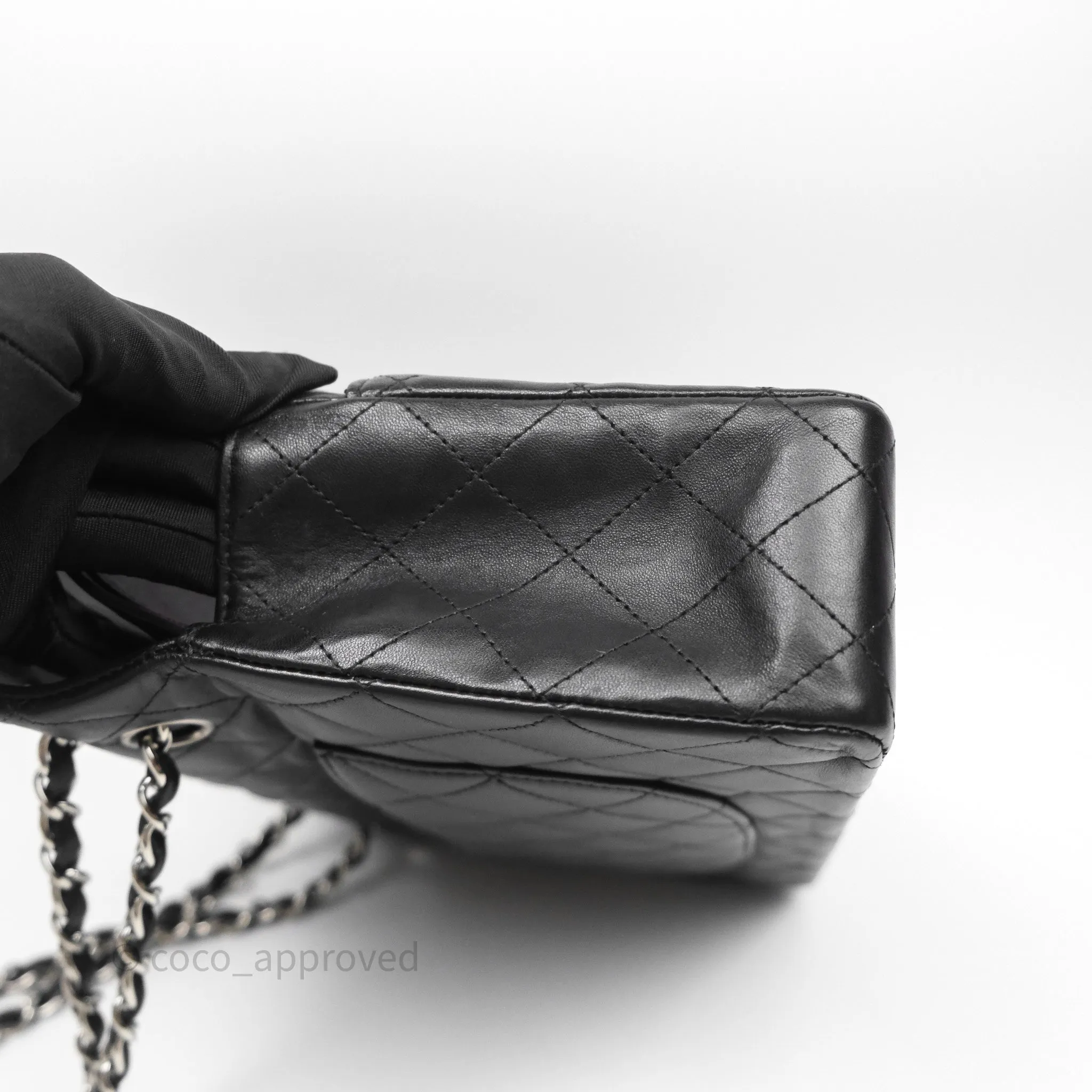 Chanel Classic M/L Medium Flap Quilted Black Lambskin Silver Hardware