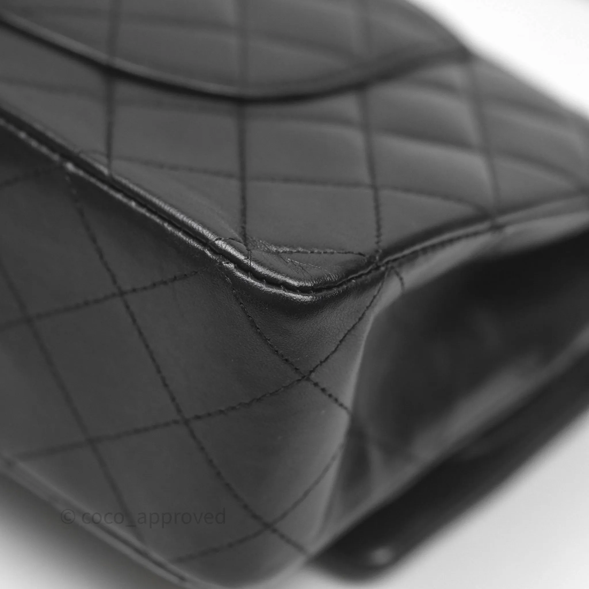 Chanel Classic M/L Medium Flap Quilted Black Lambskin Silver Hardware