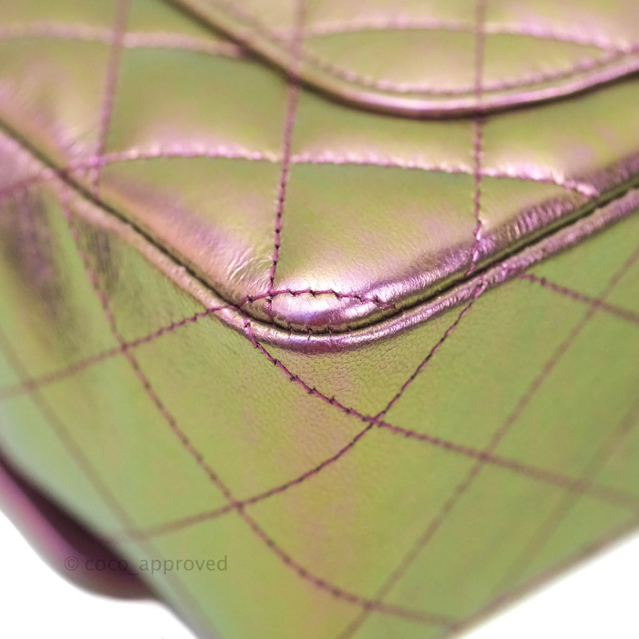 Chanel Classic Quilted Mini Rectangular Flap Metallic Purple Calfskin Gold Hardware
