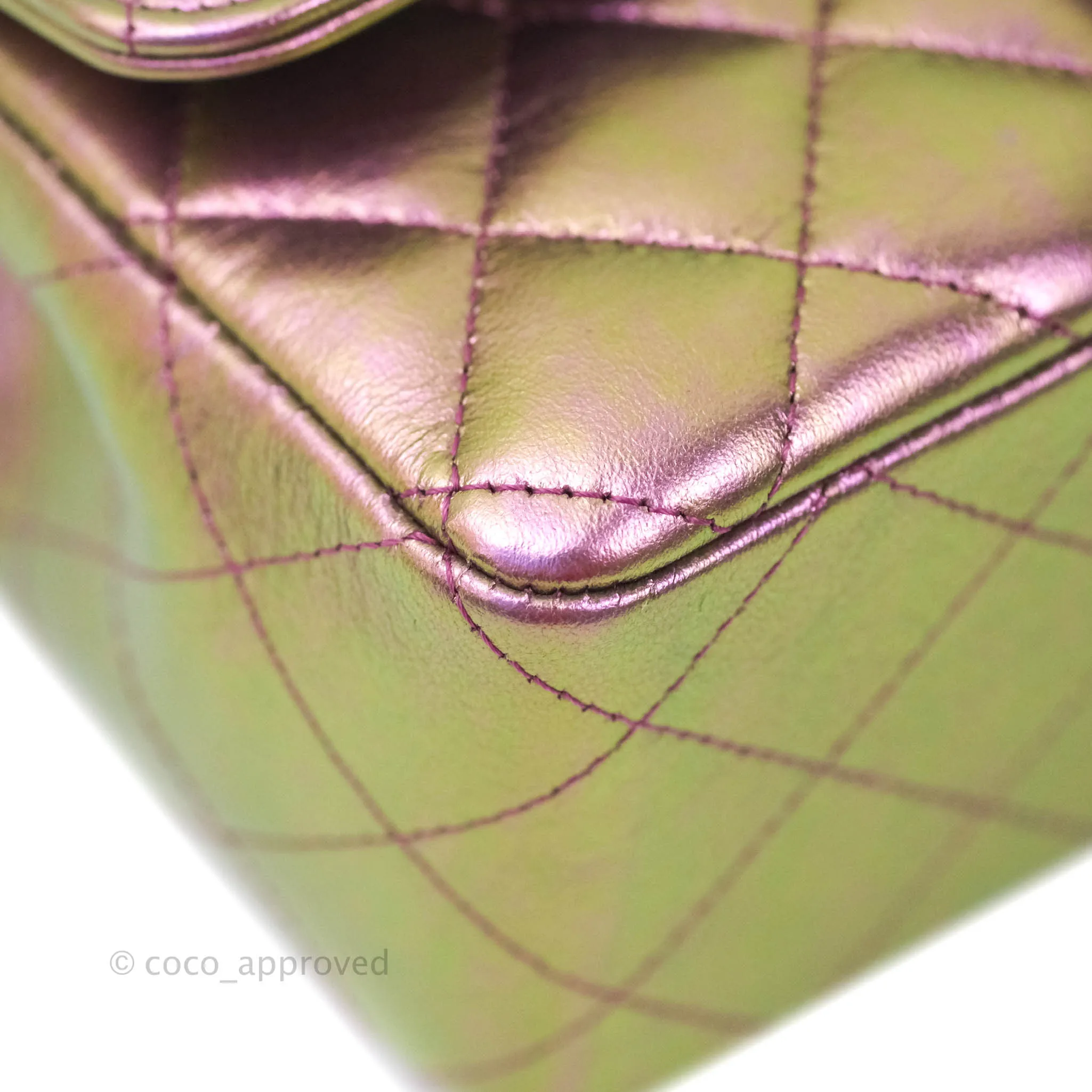 Chanel Classic Quilted Mini Rectangular Flap Metallic Purple Calfskin Gold Hardware