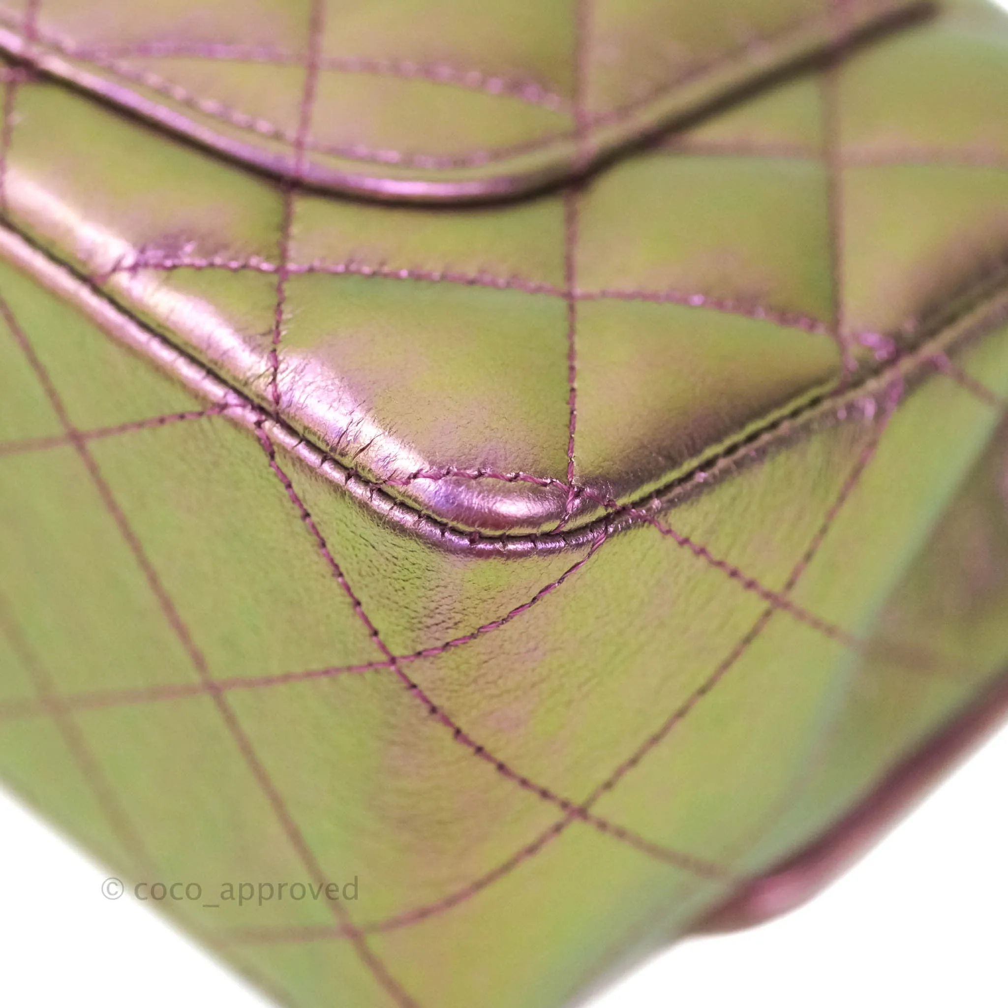 Chanel Classic Quilted Mini Rectangular Flap Metallic Purple Calfskin Gold Hardware