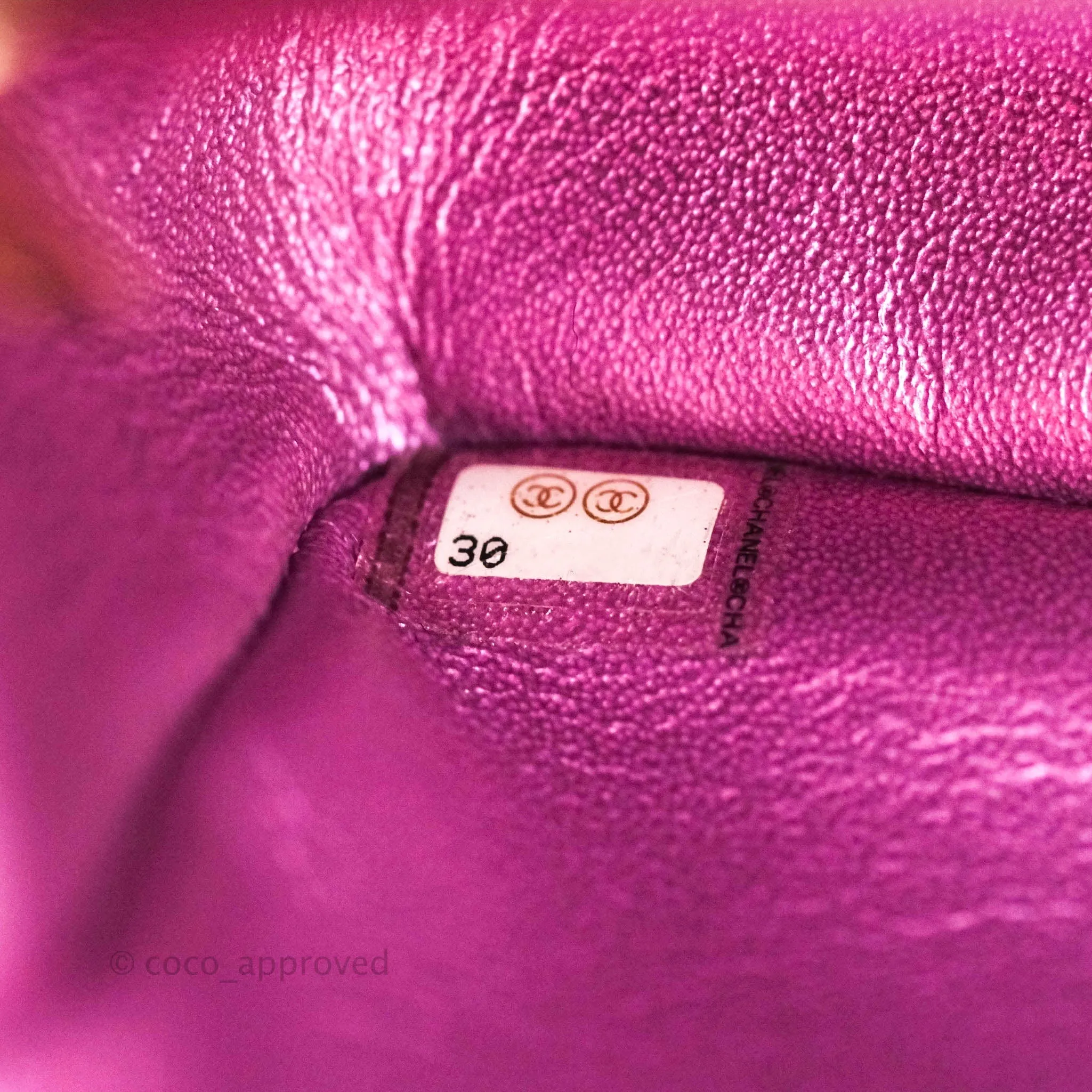 Chanel Classic Quilted Mini Rectangular Flap Metallic Purple Calfskin Gold Hardware