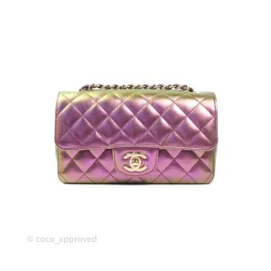 Chanel Classic Quilted Mini Rectangular Flap Metallic Purple Calfskin Gold Hardware