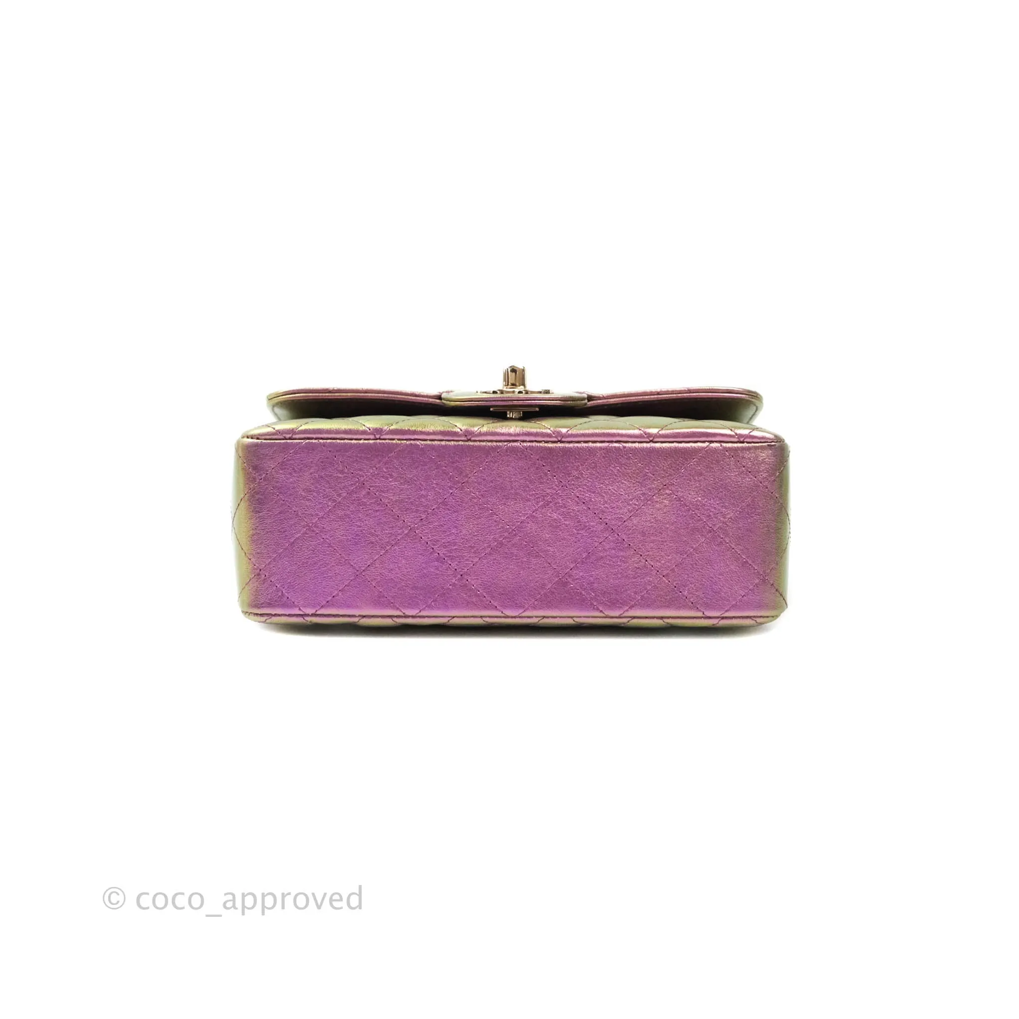 Chanel Classic Quilted Mini Rectangular Flap Metallic Purple Calfskin Gold Hardware