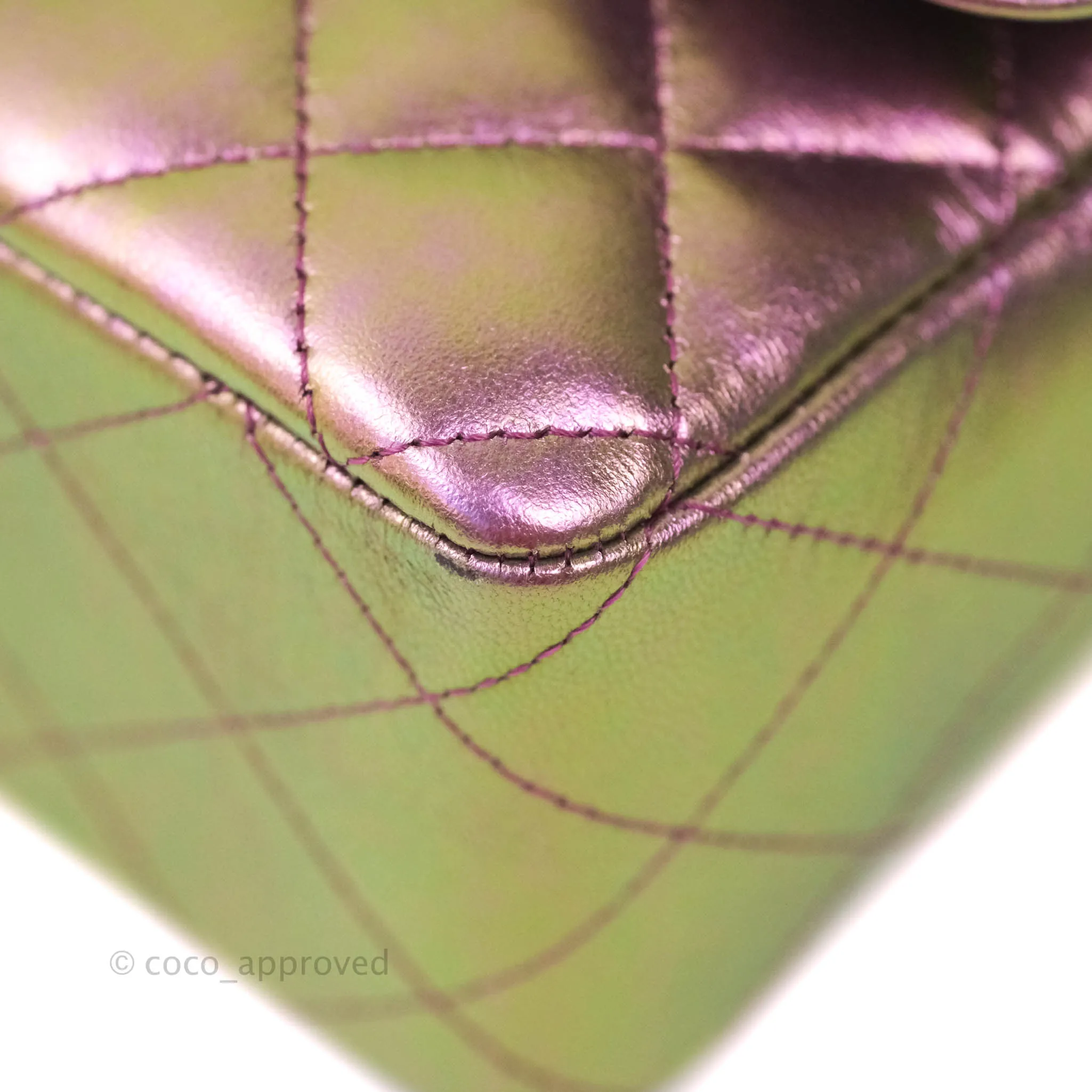 Chanel Classic Quilted Mini Rectangular Flap Metallic Purple Calfskin Gold Hardware