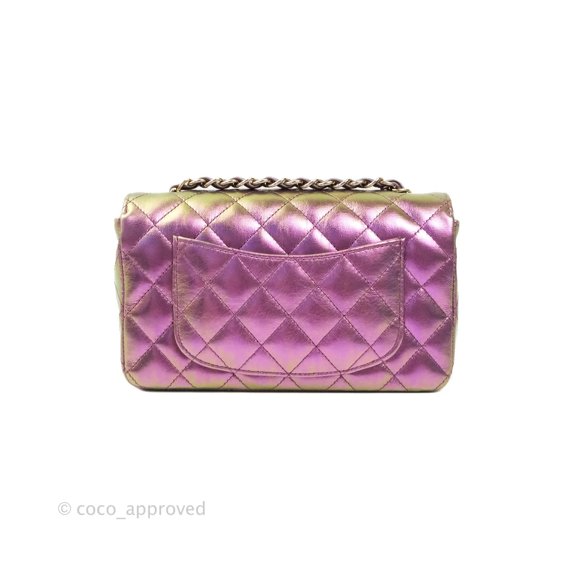Chanel Classic Quilted Mini Rectangular Flap Metallic Purple Calfskin Gold Hardware