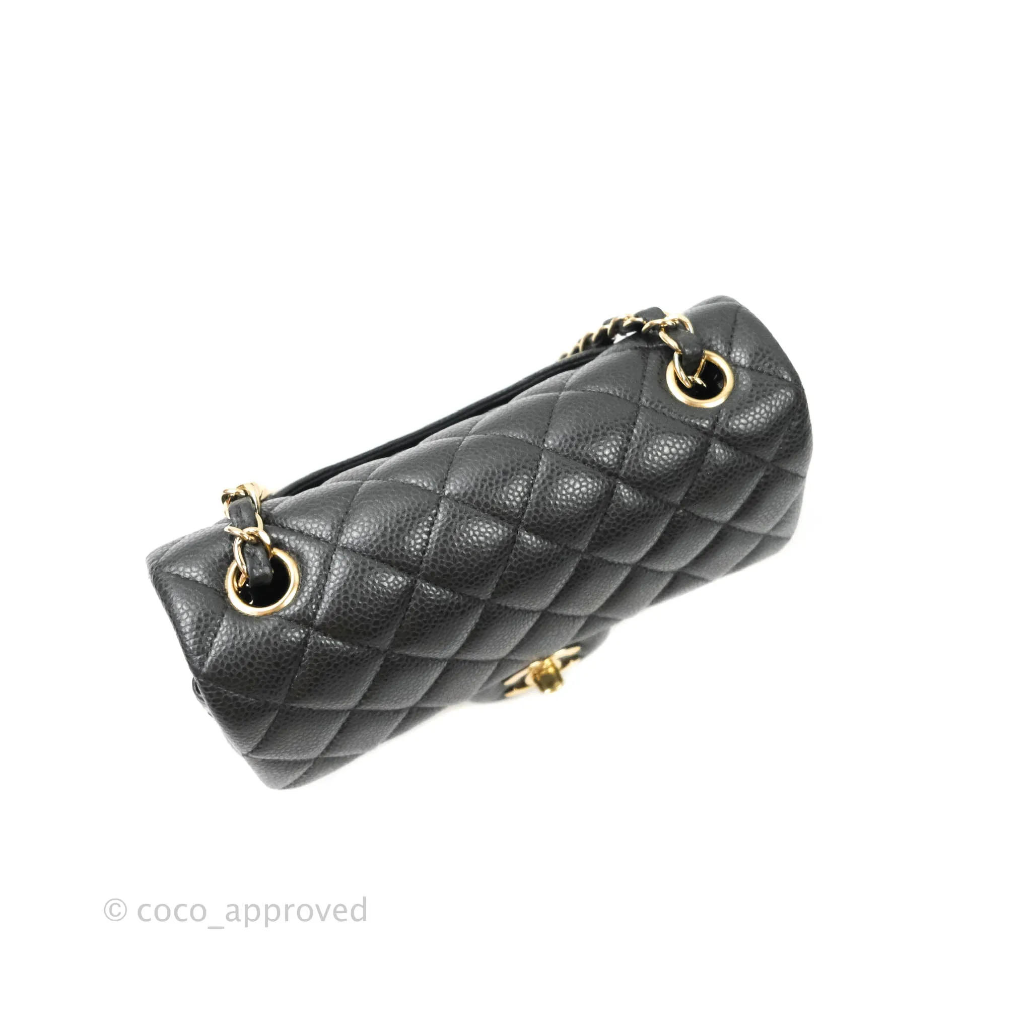 Chanel Classic Quilted Mini Rectangular Flap Pearly Grey Caviar Gold Hardware