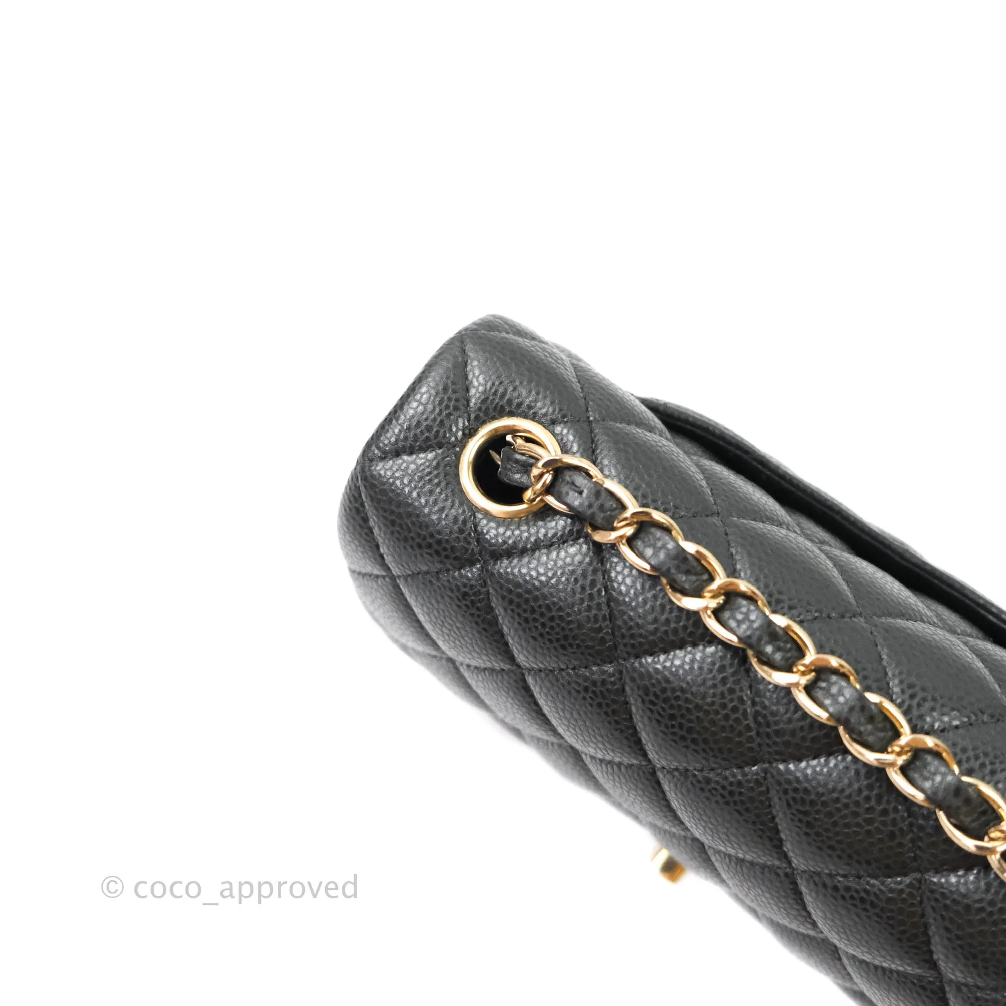 Chanel Classic Quilted Mini Rectangular Flap Pearly Grey Caviar Gold Hardware