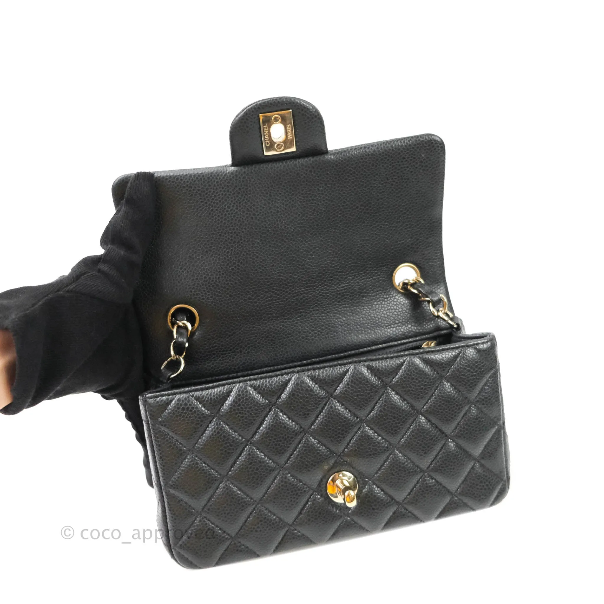Chanel Classic Quilted Mini Rectangular Flap Pearly Grey Caviar Gold Hardware
