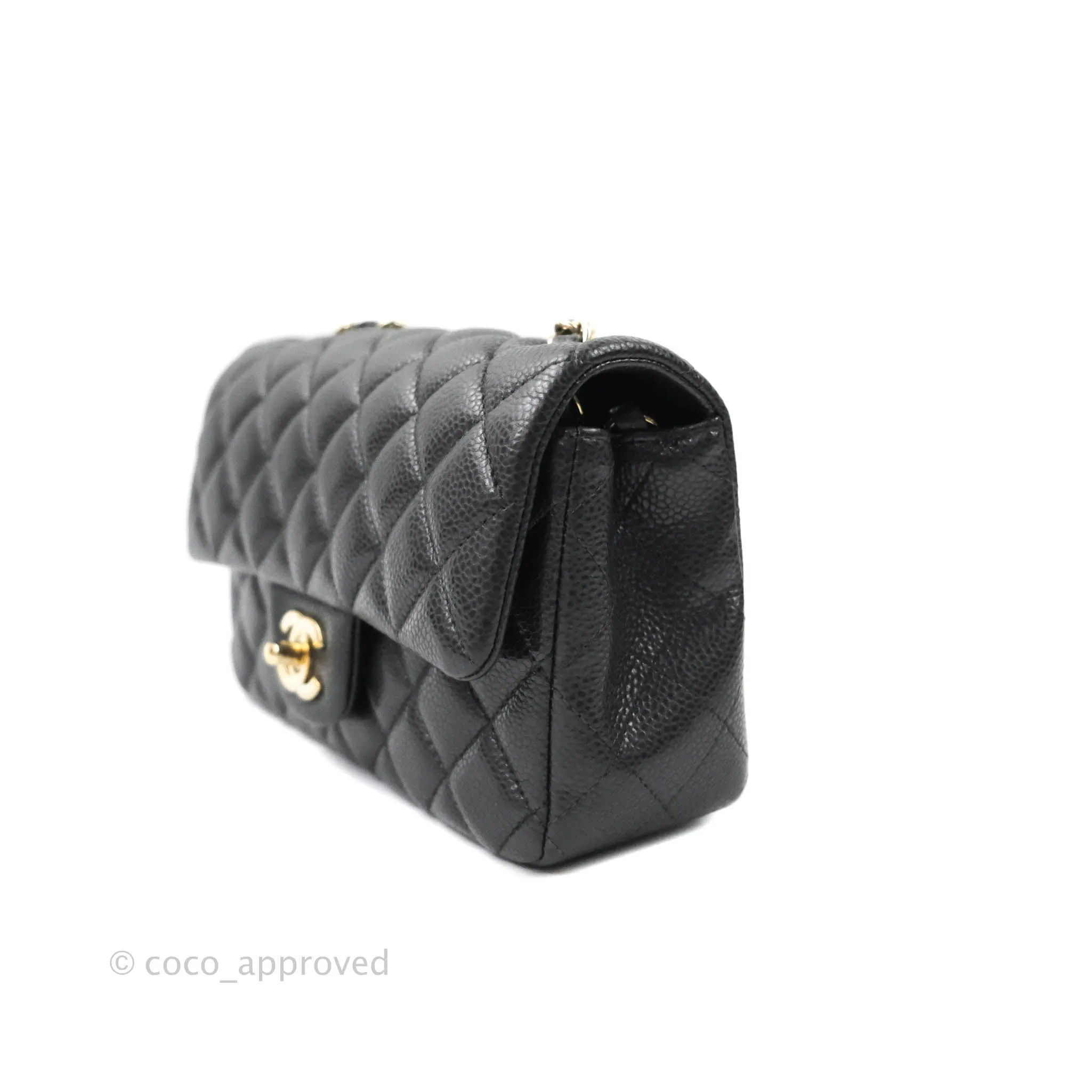 Chanel Classic Quilted Mini Rectangular Flap Pearly Grey Caviar Gold Hardware