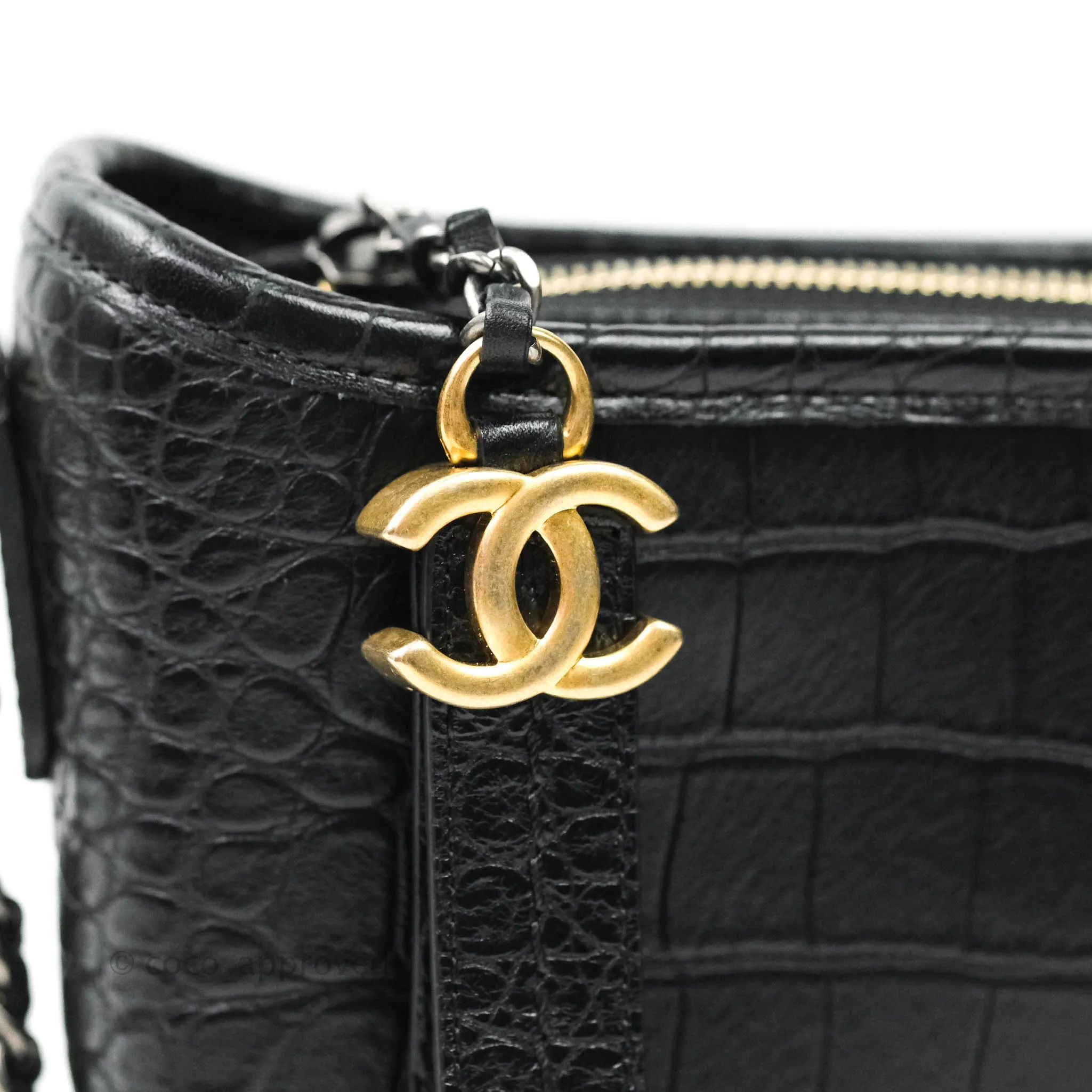 Chanel Crocodile Embossed Calfskin Small Gabrielle Cocodile Hobo Black