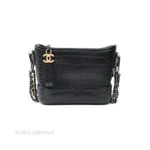 Chanel Crocodile Embossed Calfskin Small Gabrielle Cocodile Hobo Black