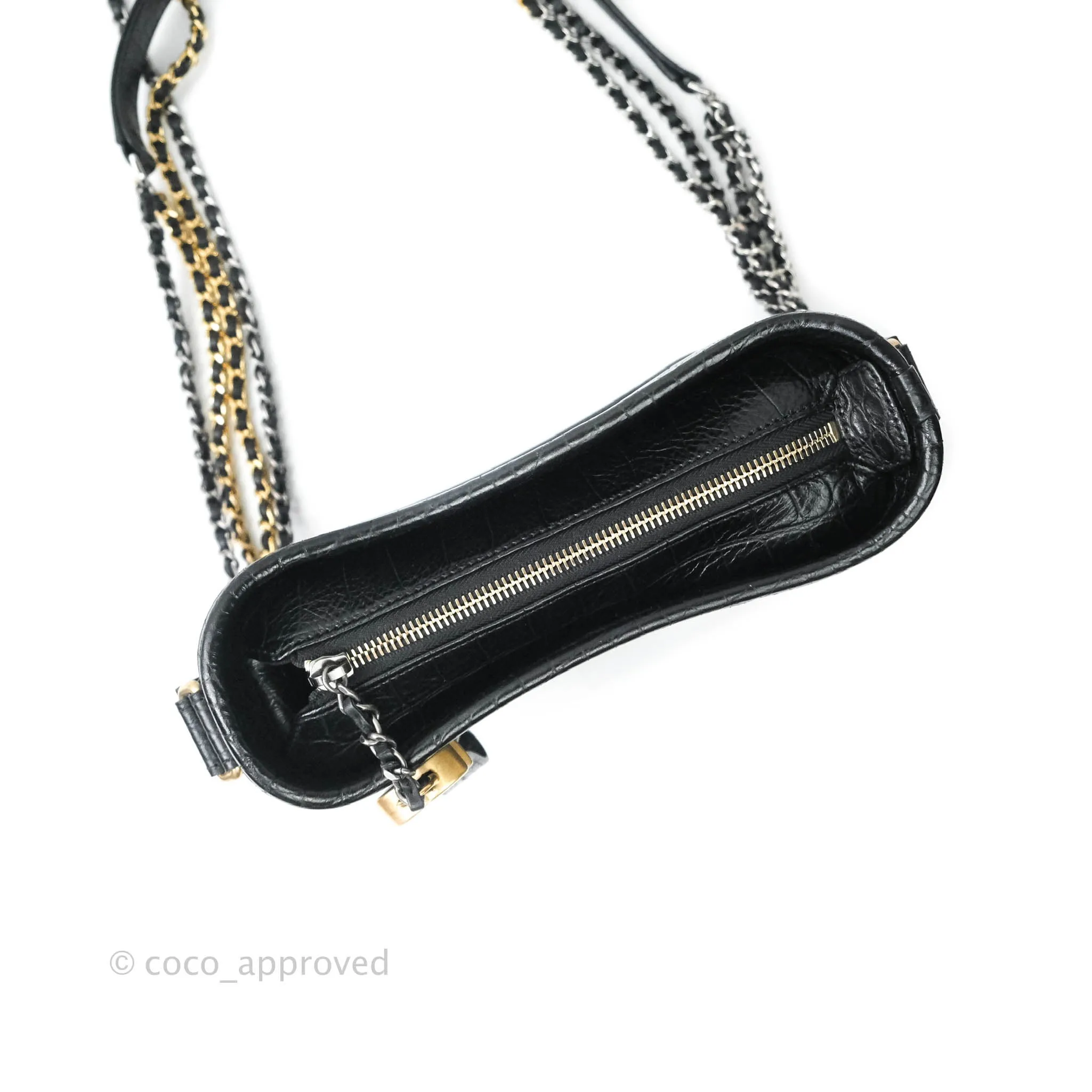 Chanel Crocodile Embossed Calfskin Small Gabrielle Cocodile Hobo Black