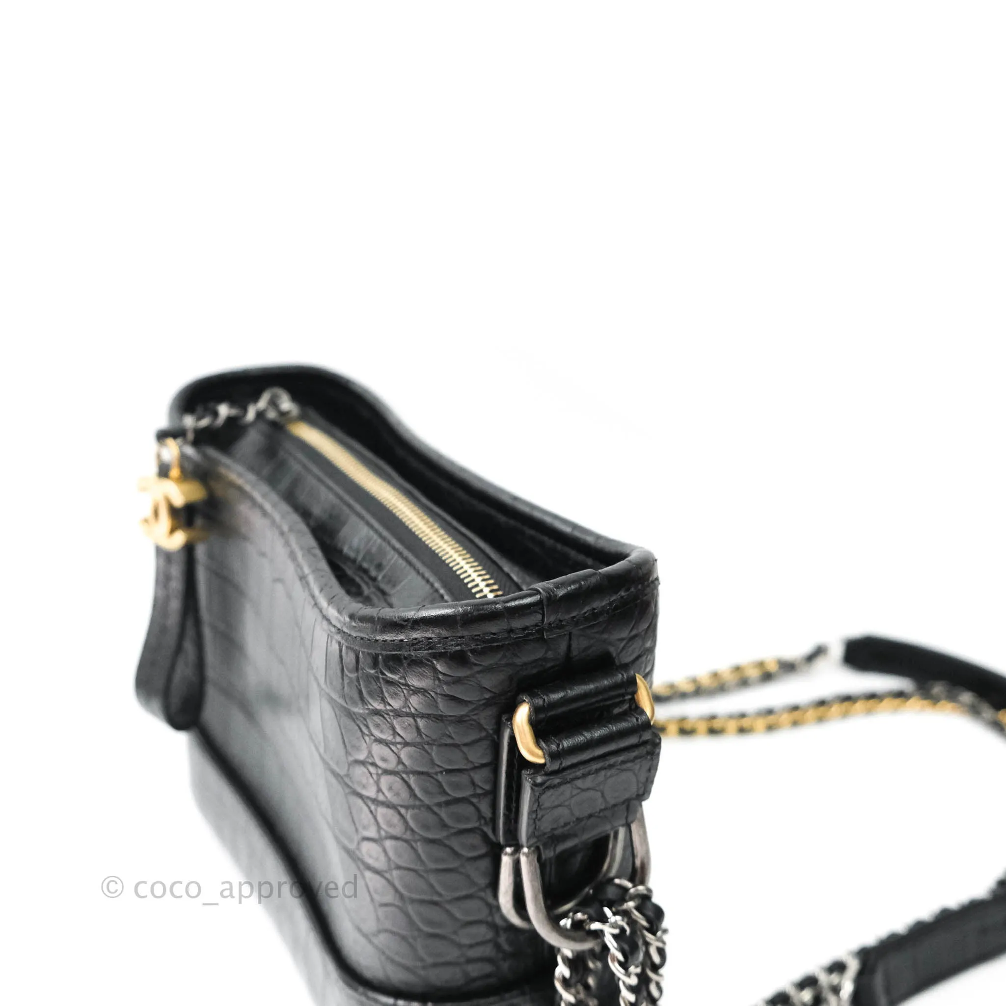 Chanel Crocodile Embossed Calfskin Small Gabrielle Cocodile Hobo Black