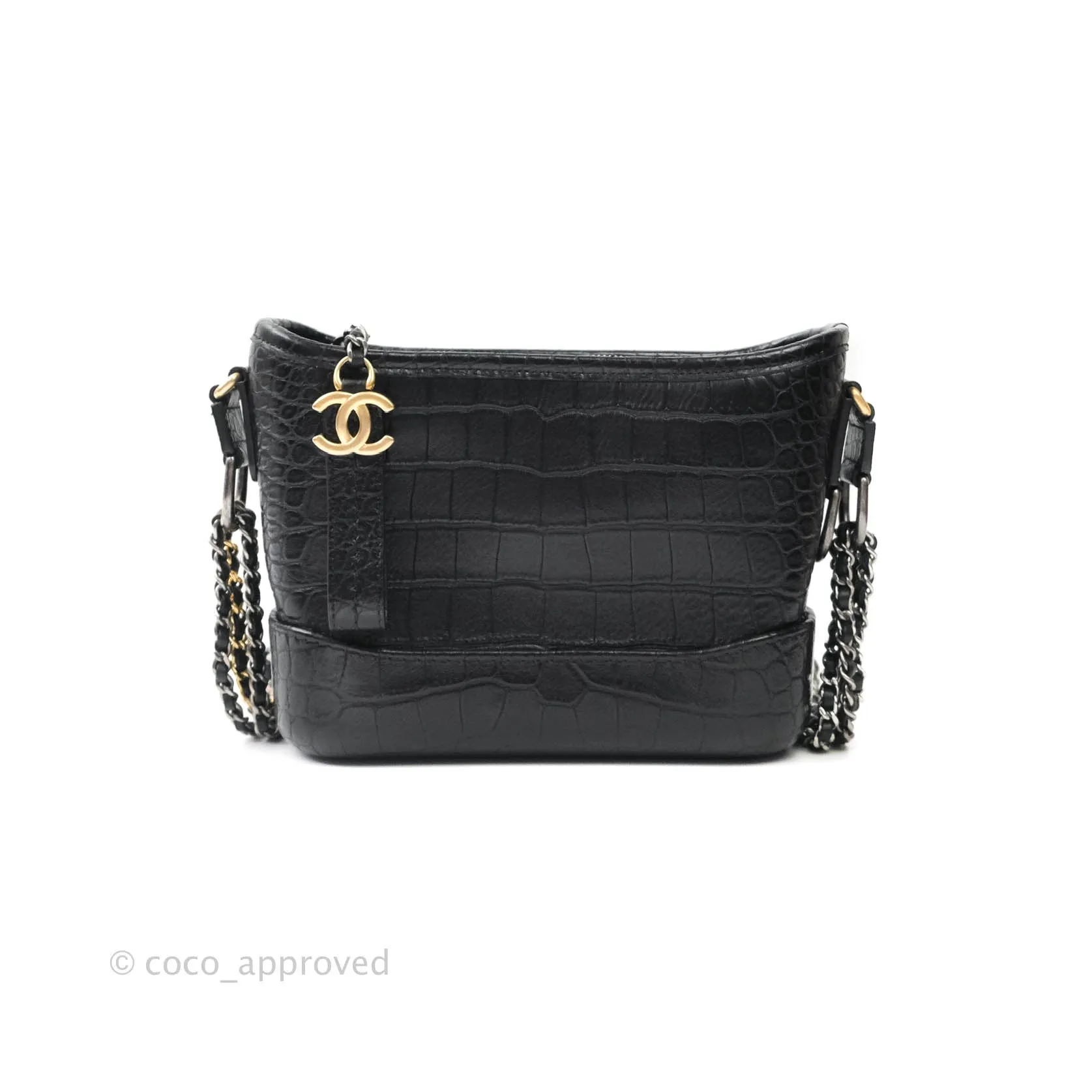 Chanel Crocodile Embossed Calfskin Small Gabrielle Cocodile Hobo Black