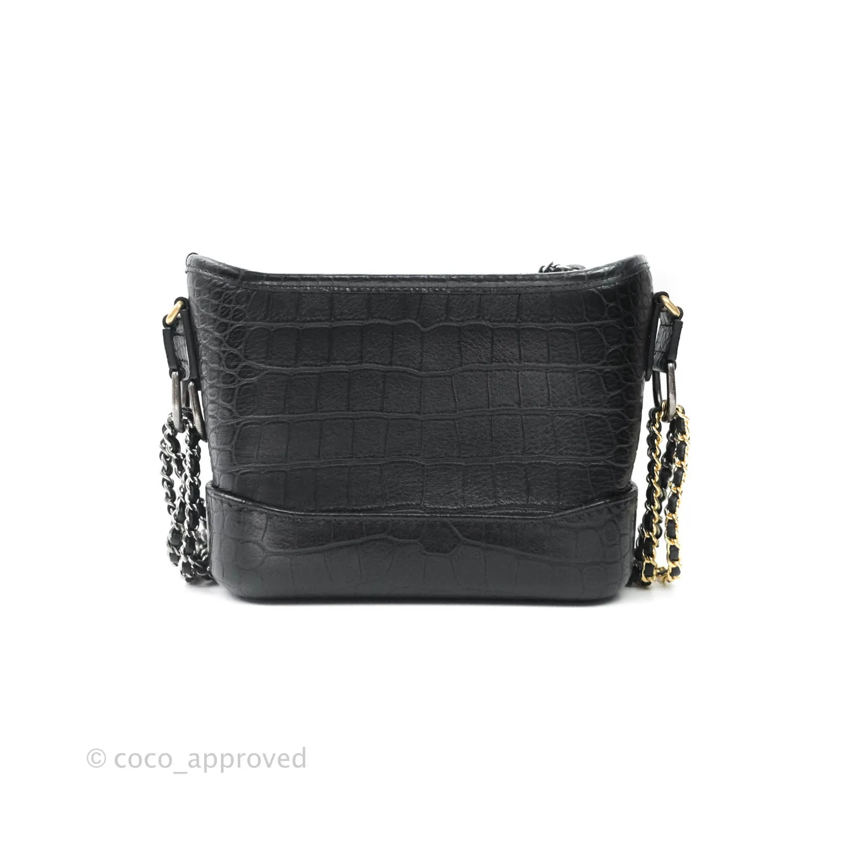 Chanel Crocodile Embossed Calfskin Small Gabrielle Cocodile Hobo Black