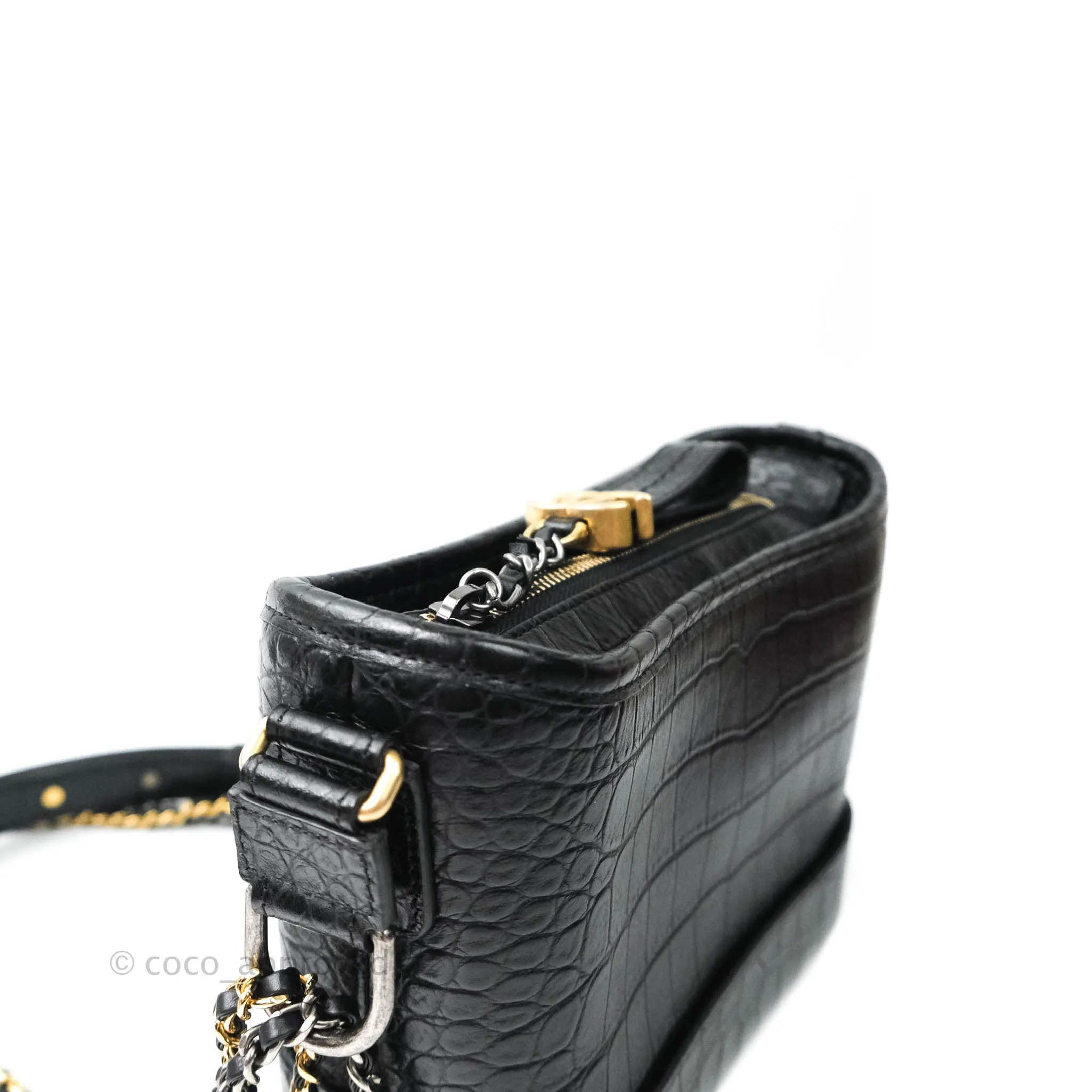 Chanel Crocodile Embossed Calfskin Small Gabrielle Cocodile Hobo Black