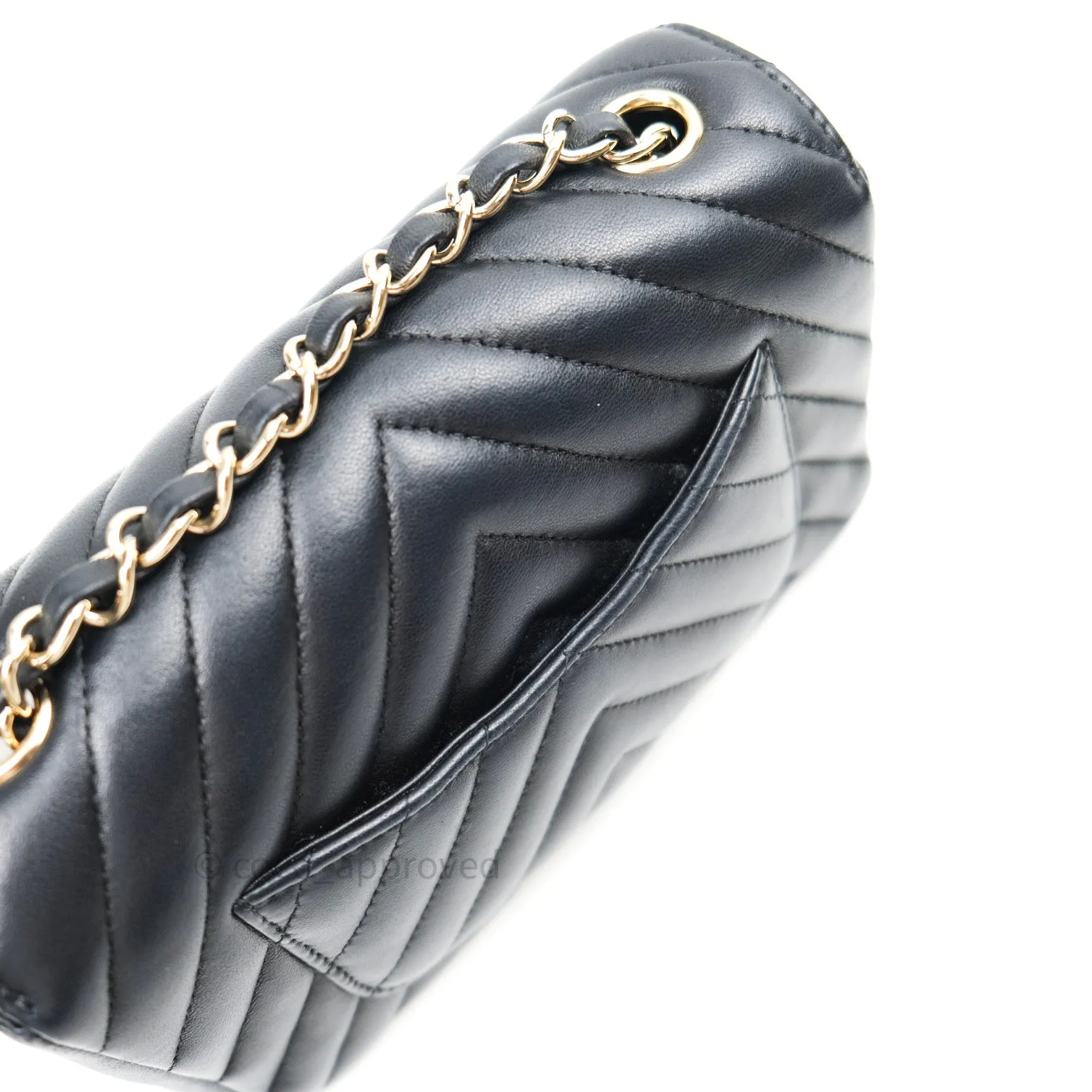Chanel Lambskin Chevron Mini Rectangular Flap Black Gold Hardware