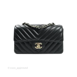 Chanel Lambskin Chevron Mini Rectangular Flap Black Gold Hardware