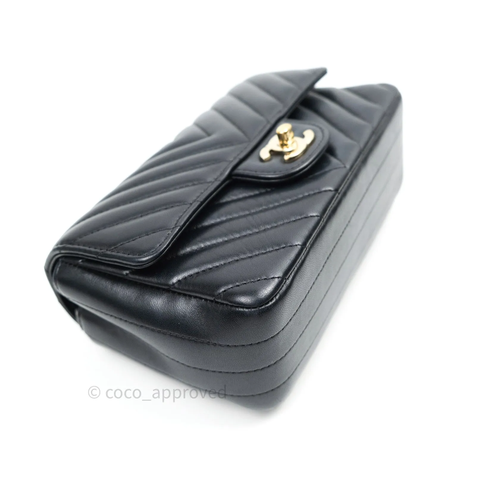 Chanel Lambskin Chevron Mini Rectangular Flap Black Gold Hardware