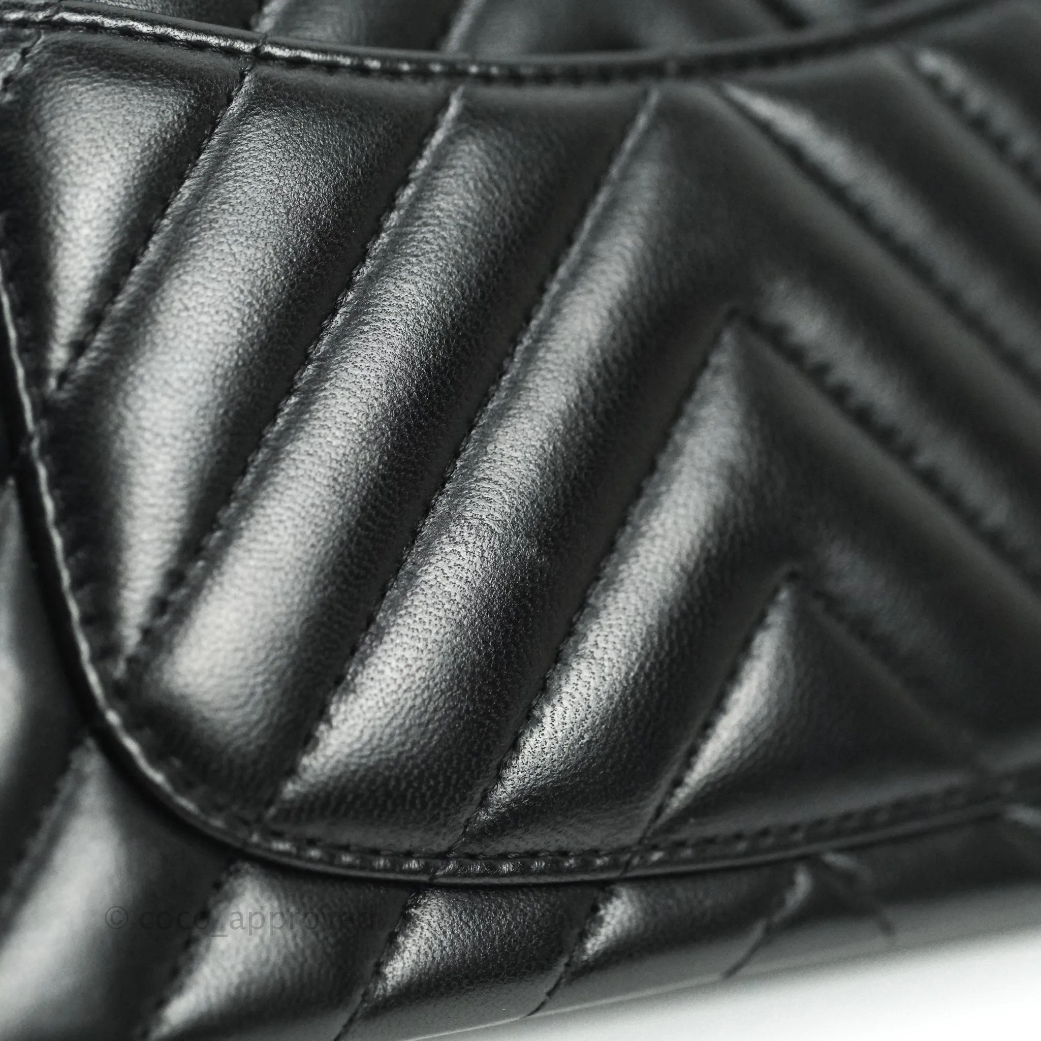 Chanel Lambskin Chevron Mini Rectangular Flap Black Gold Hardware