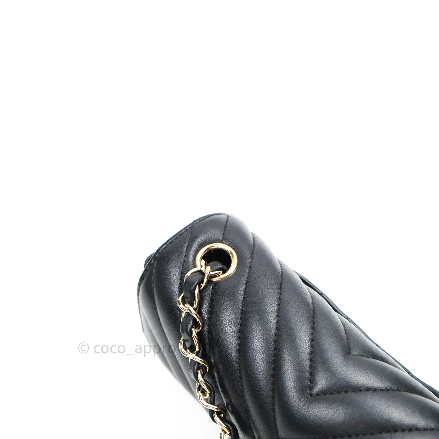 Chanel Lambskin Chevron Mini Rectangular Flap Black Gold Hardware