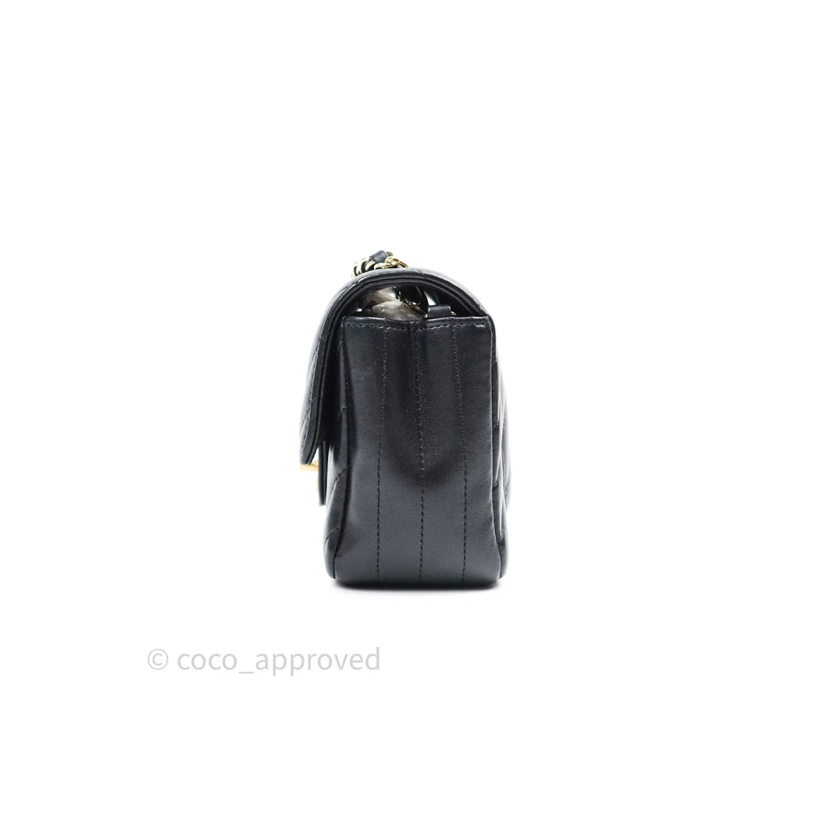 Chanel Lambskin Chevron Mini Rectangular Flap Black Gold Hardware