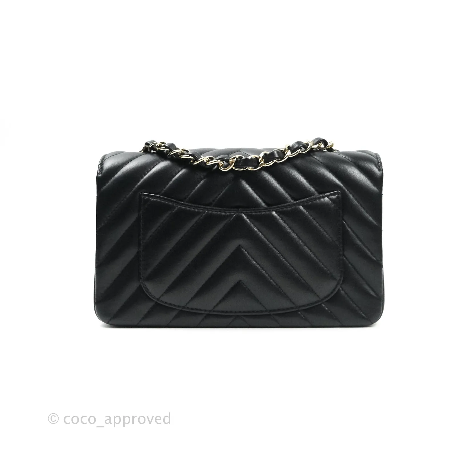 Chanel Lambskin Chevron Mini Rectangular Flap Black Gold Hardware