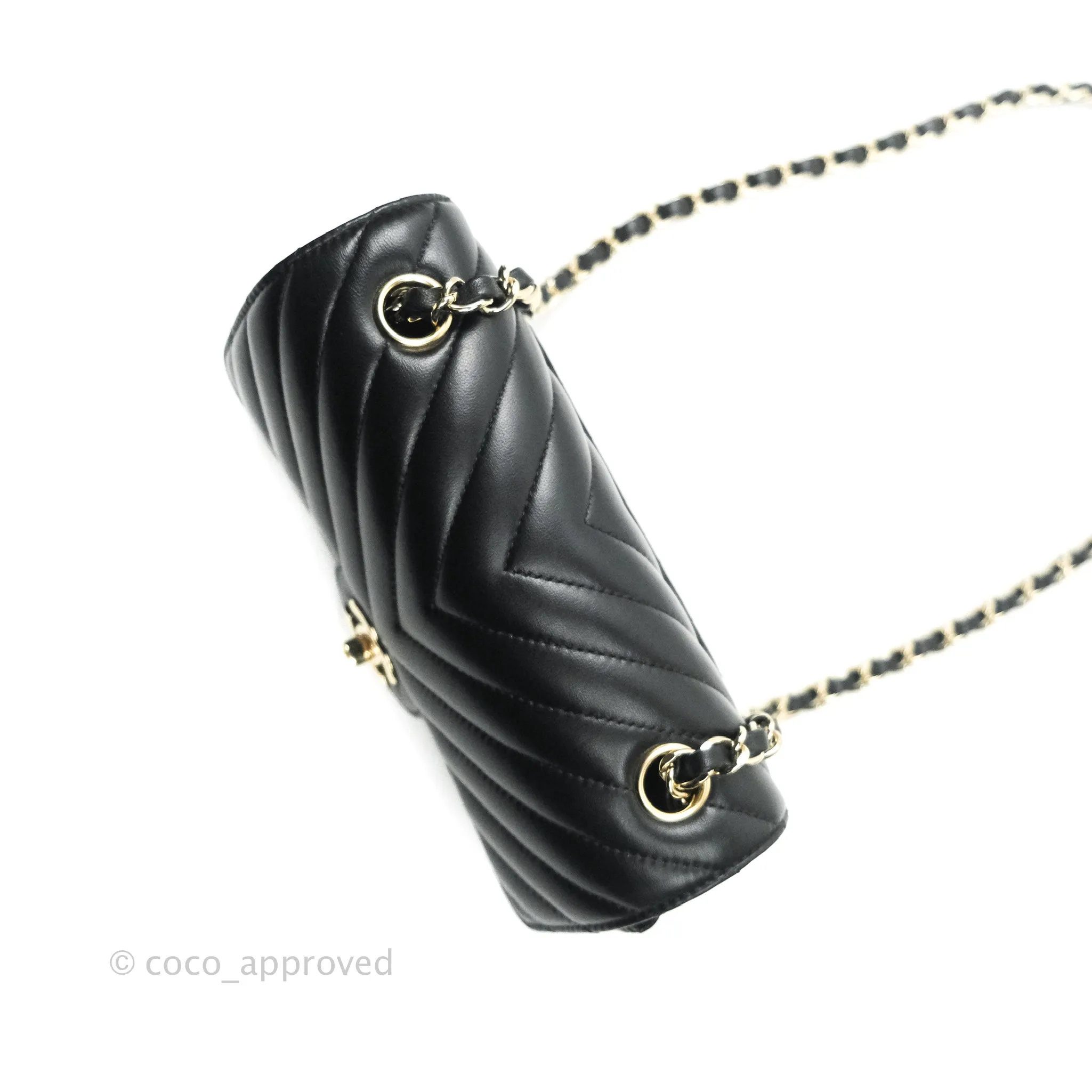 Chanel Lambskin Chevron Mini Rectangular Flap Black Gold Hardware