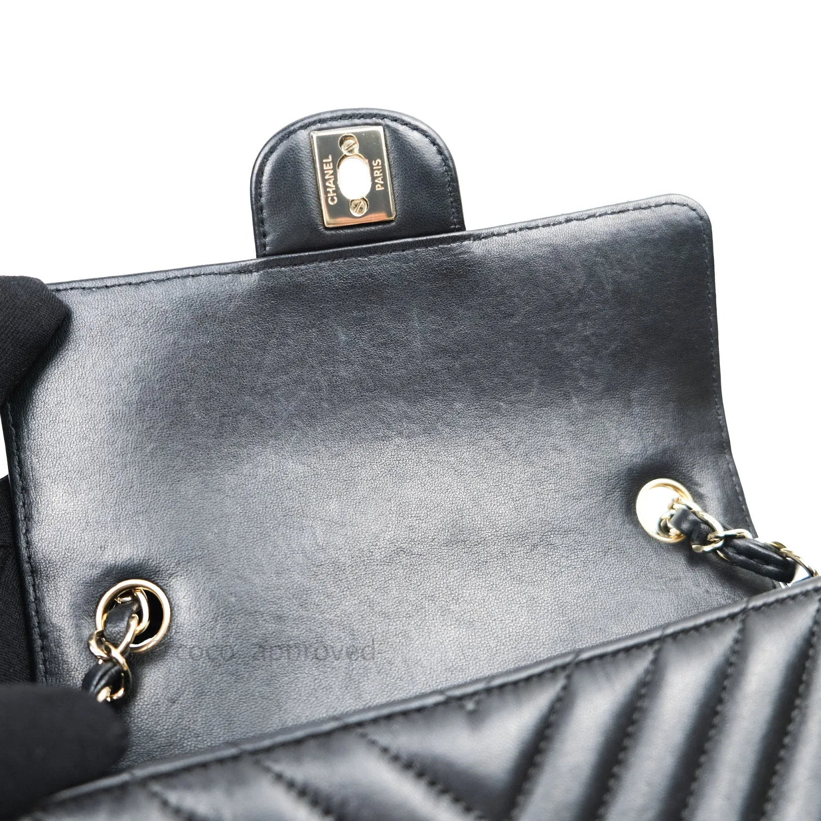 Chanel Lambskin Chevron Mini Rectangular Flap Black Gold Hardware