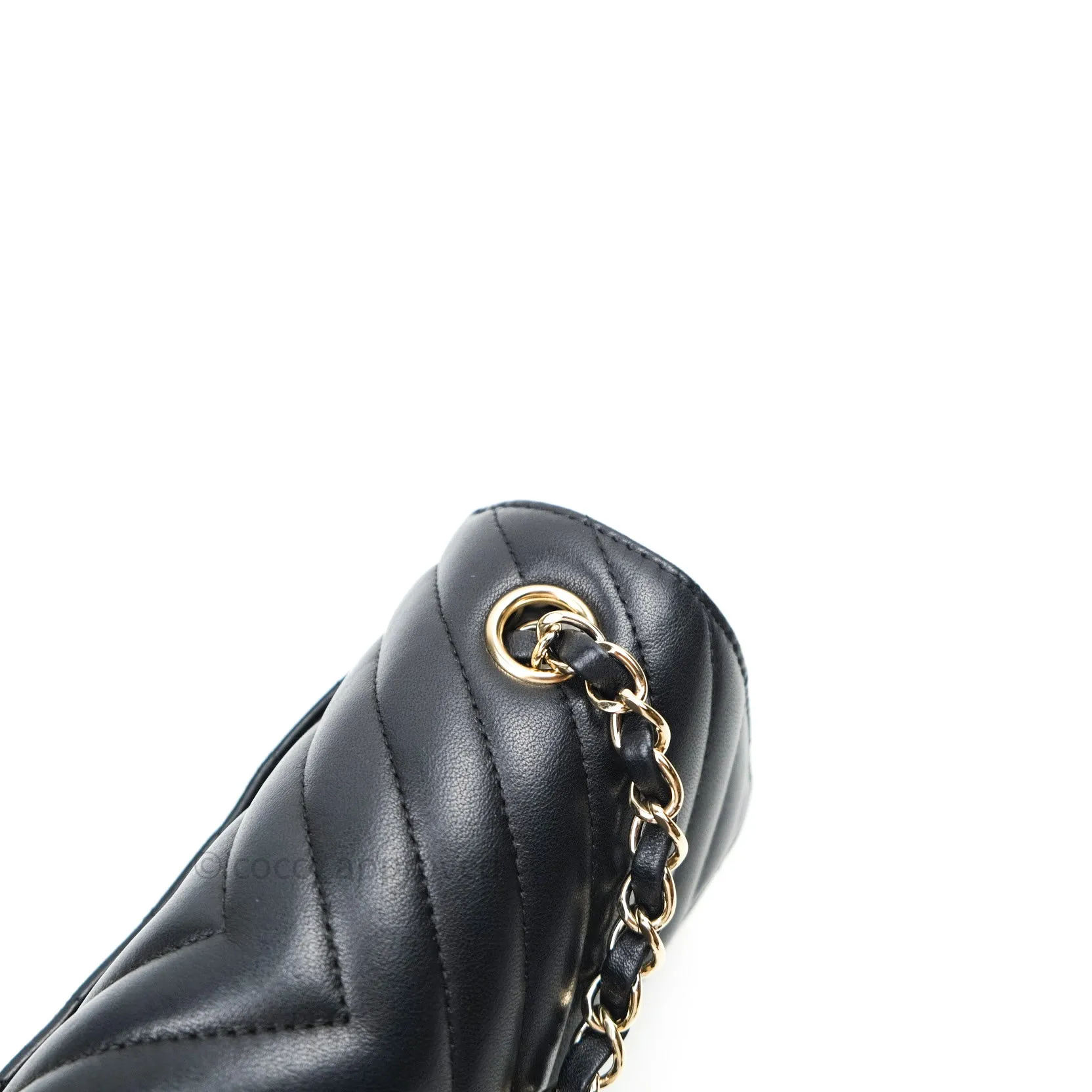 Chanel Lambskin Chevron Mini Rectangular Flap Black Gold Hardware
