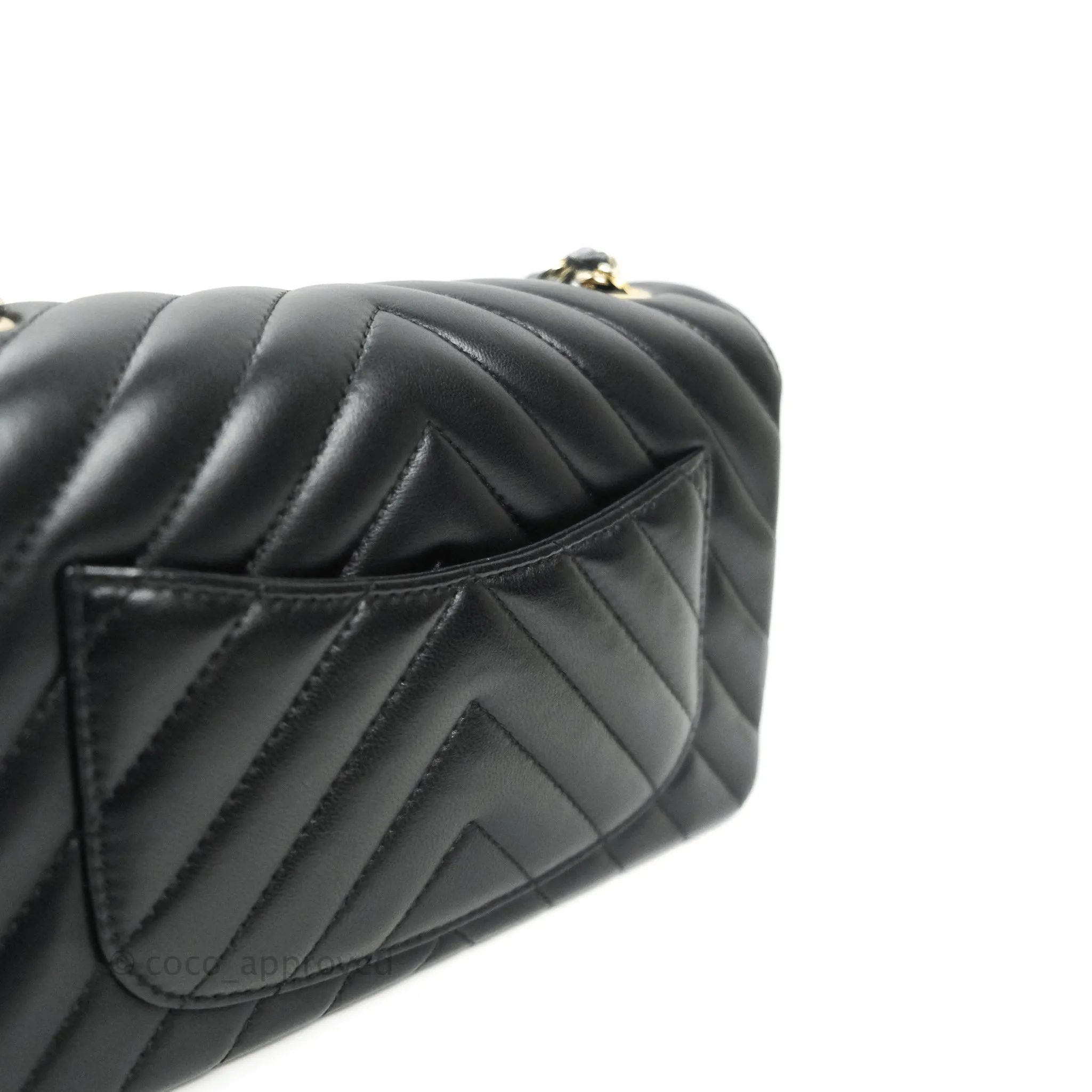 Chanel Lambskin Chevron Mini Rectangular Flap Black Gold Hardware