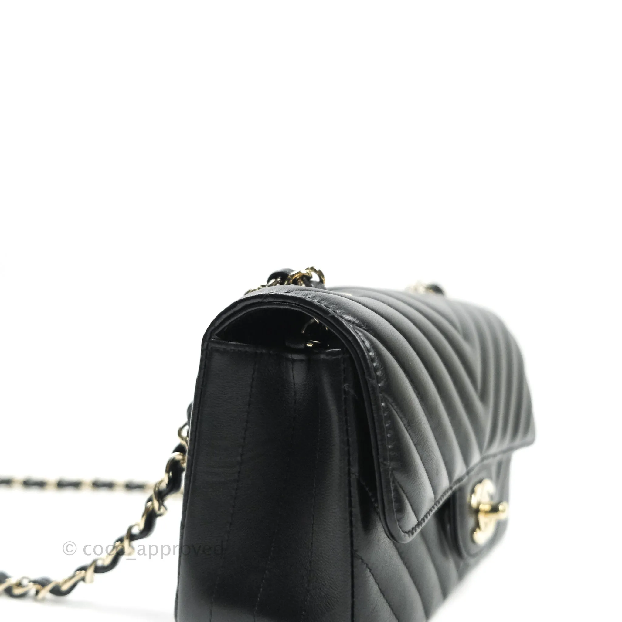 Chanel Lambskin Chevron Mini Rectangular Flap Black Gold Hardware