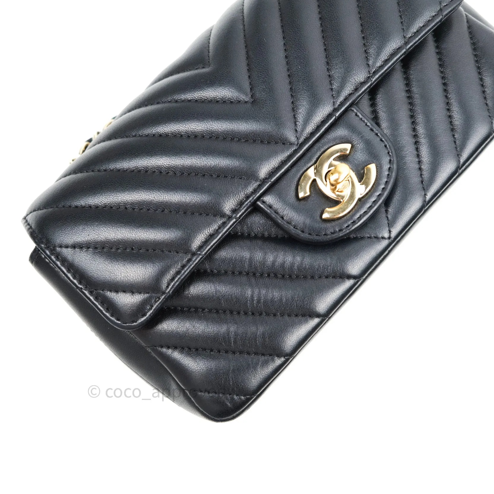 Chanel Lambskin Chevron Mini Rectangular Flap Black Gold Hardware