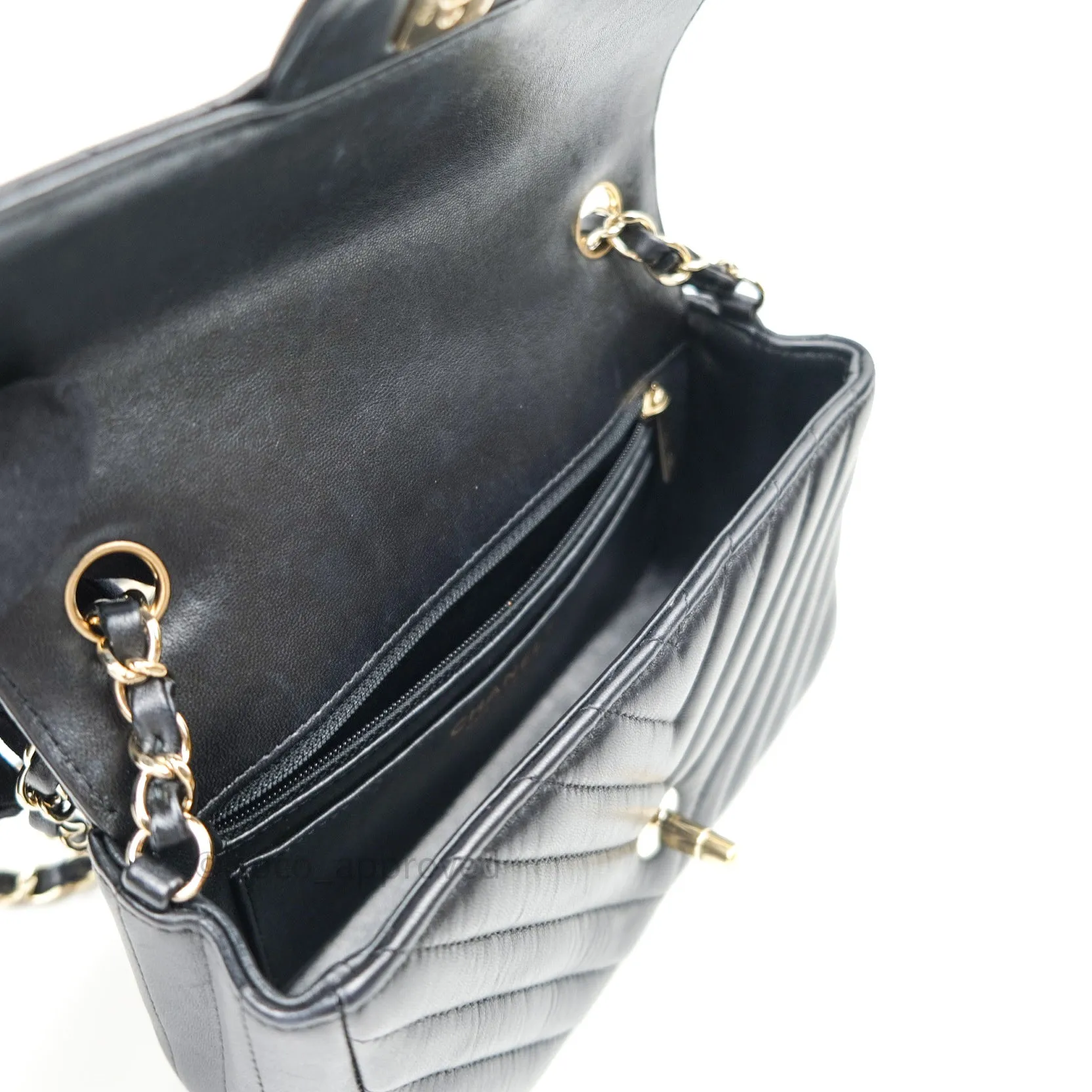 Chanel Lambskin Chevron Mini Rectangular Flap Black Gold Hardware