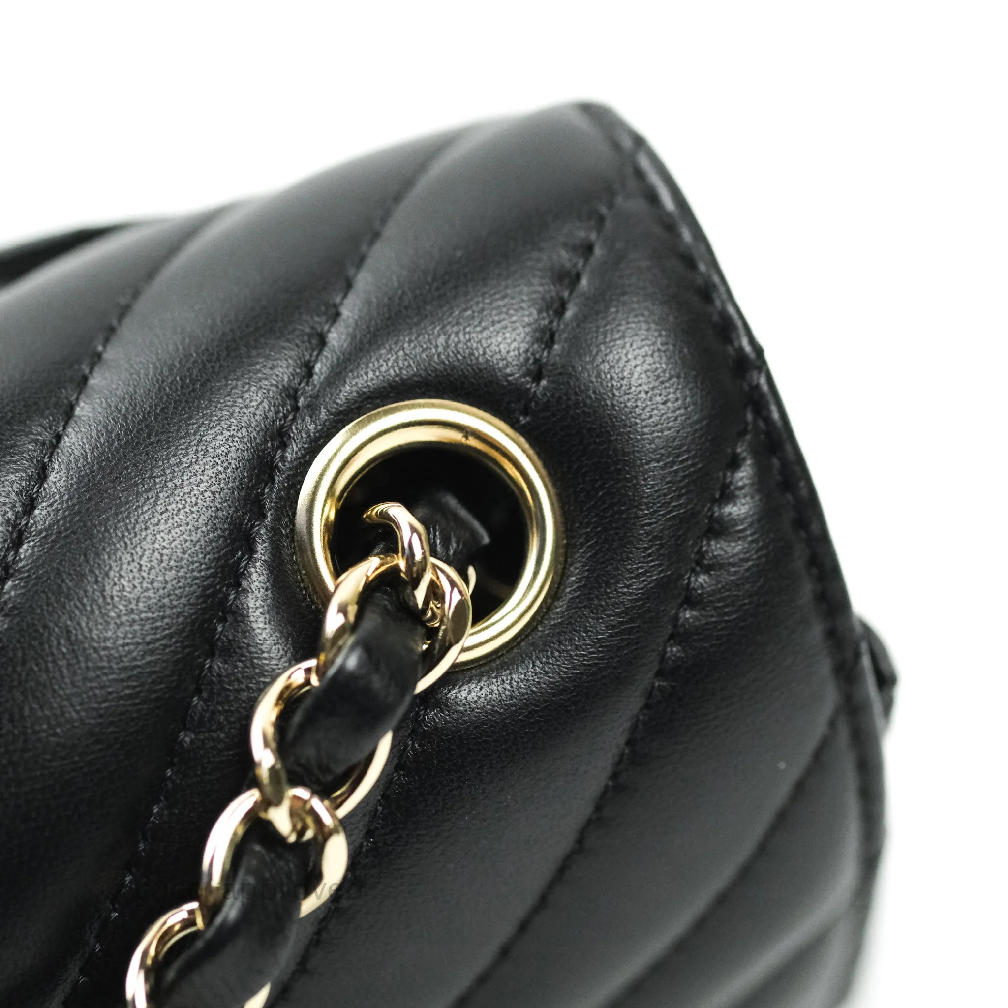Chanel Lambskin Chevron Mini Rectangular Flap Black Gold Hardware