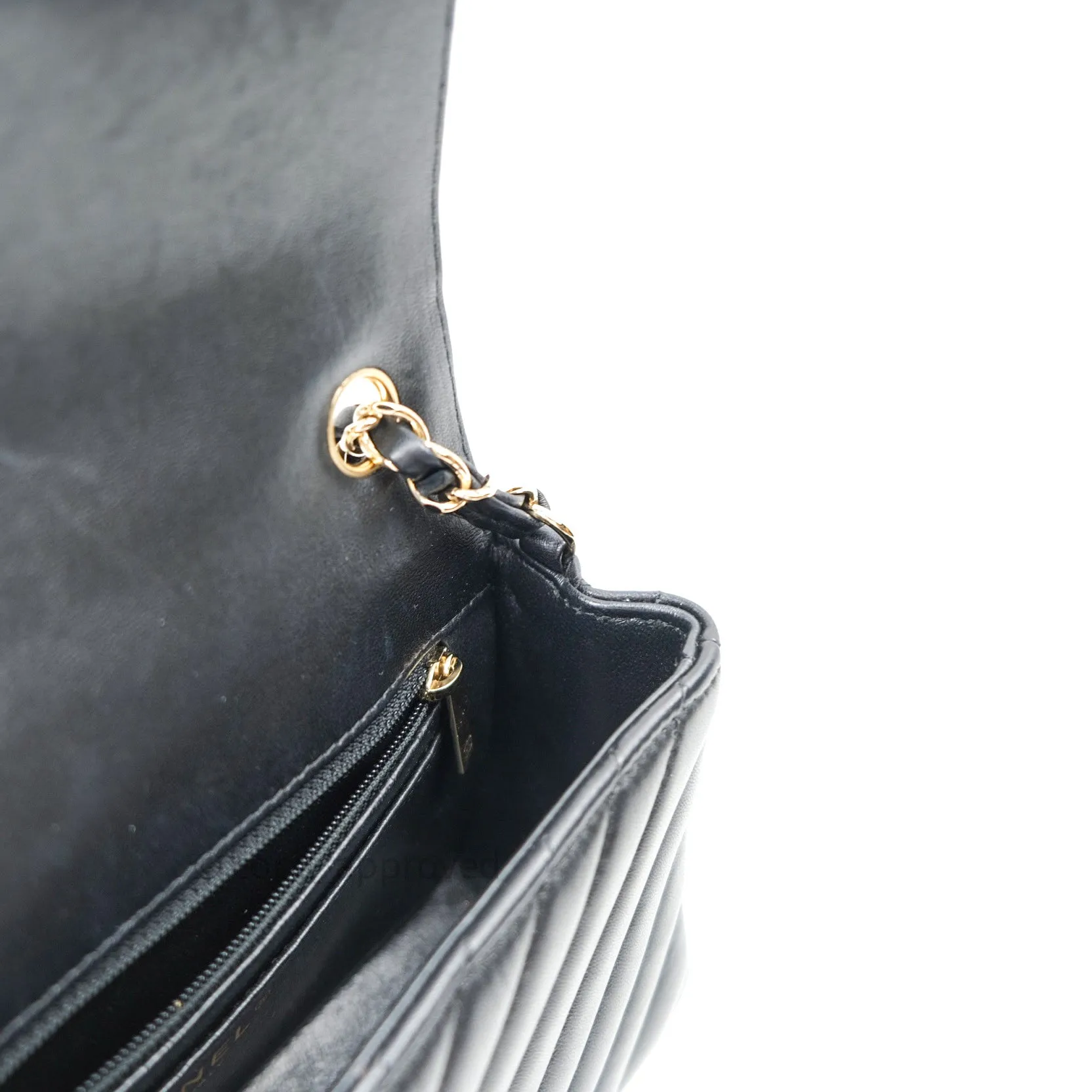 Chanel Lambskin Chevron Mini Rectangular Flap Black Gold Hardware
